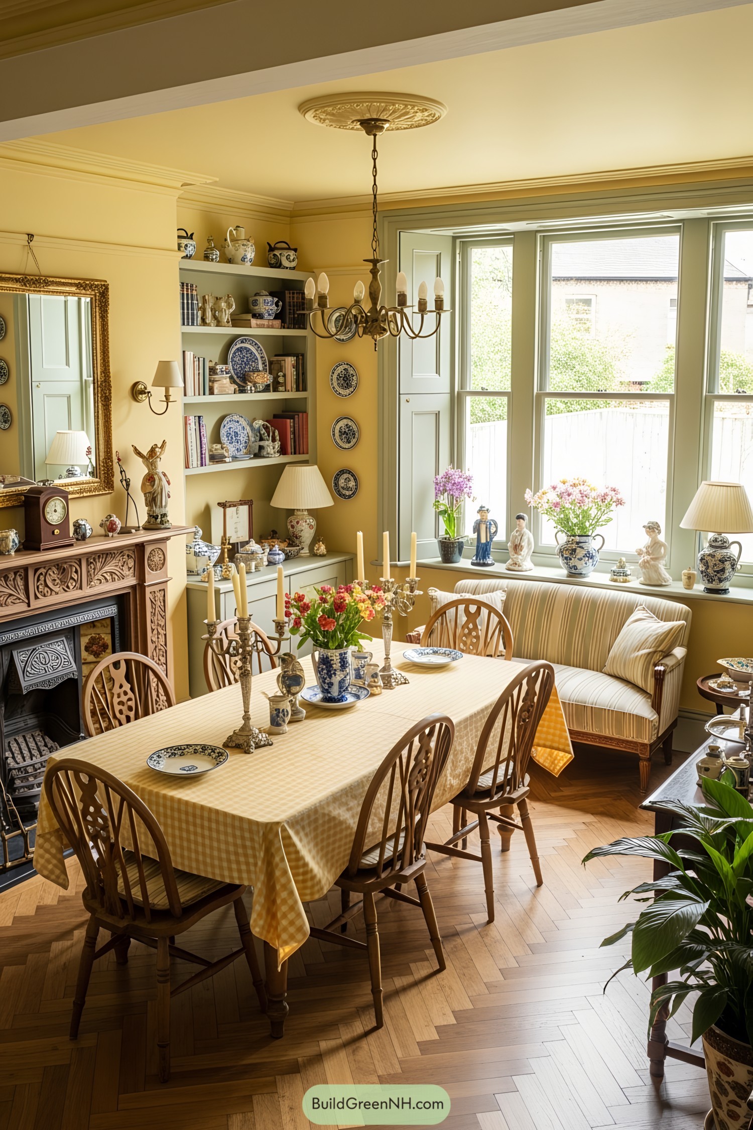 Victorian dining room filled with classic decor and sunlight