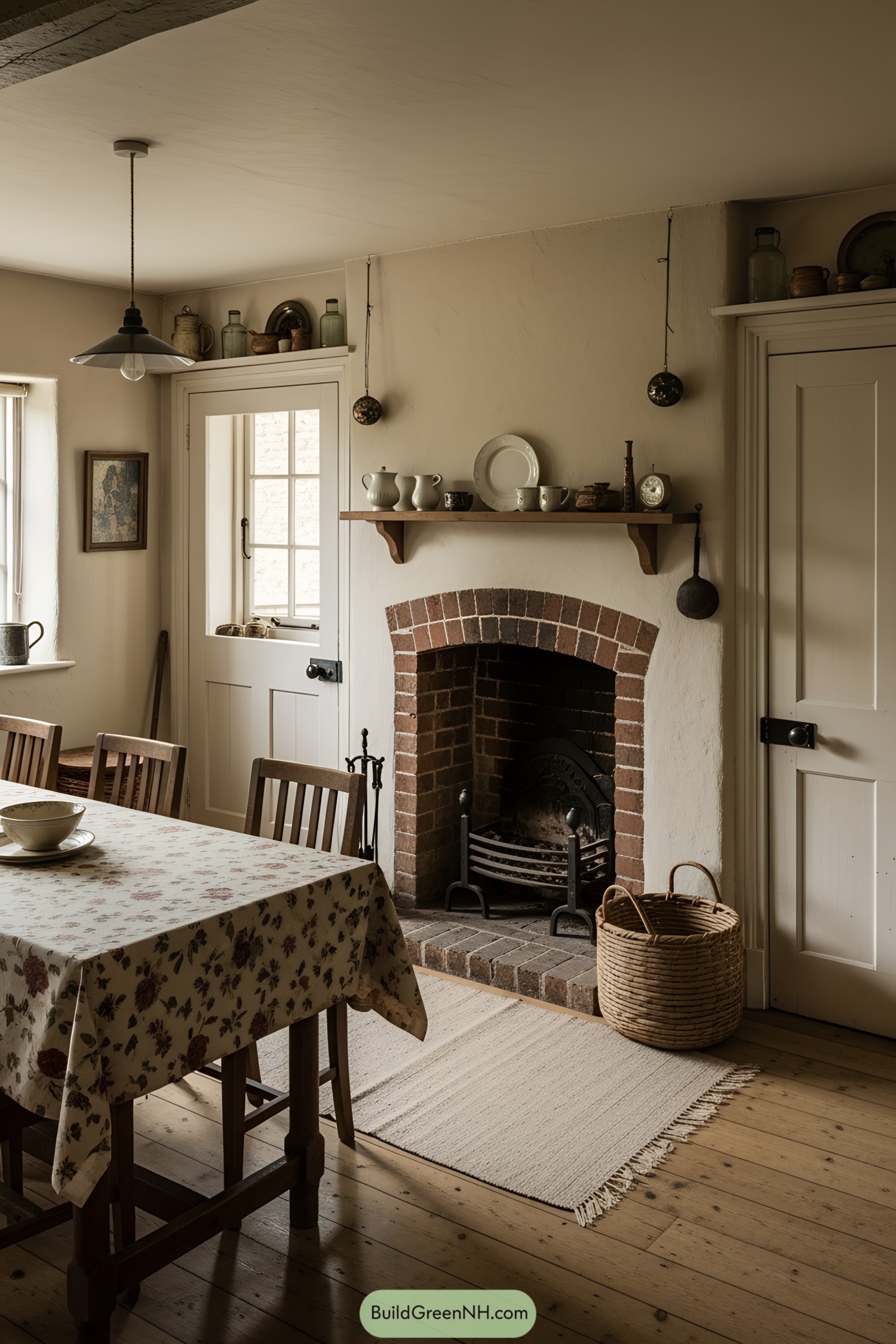 Cozy Victorian dining area with a fireplace
