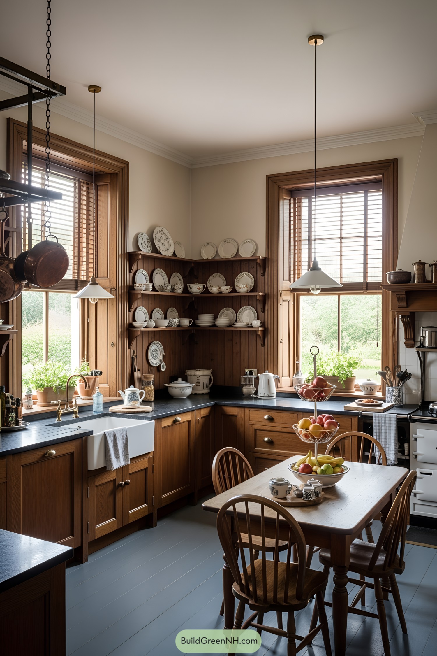 Victorian-style kitchen with wooden cabinetry and vintage decor