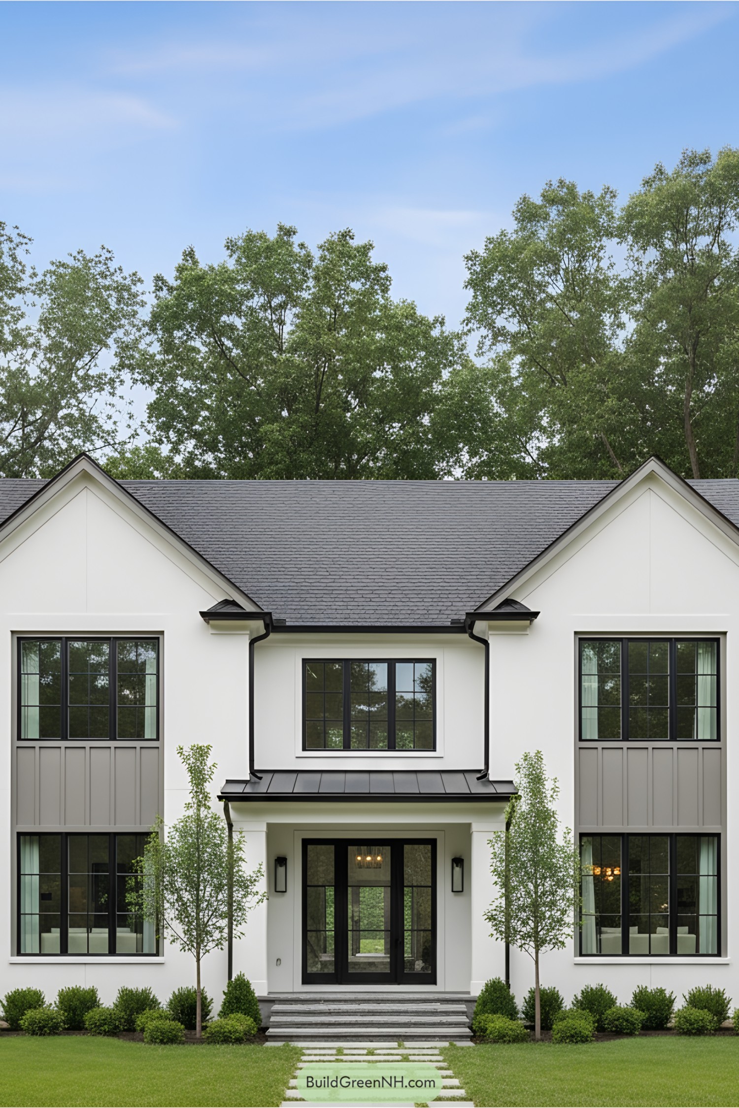 Modern white suburban house with large windows