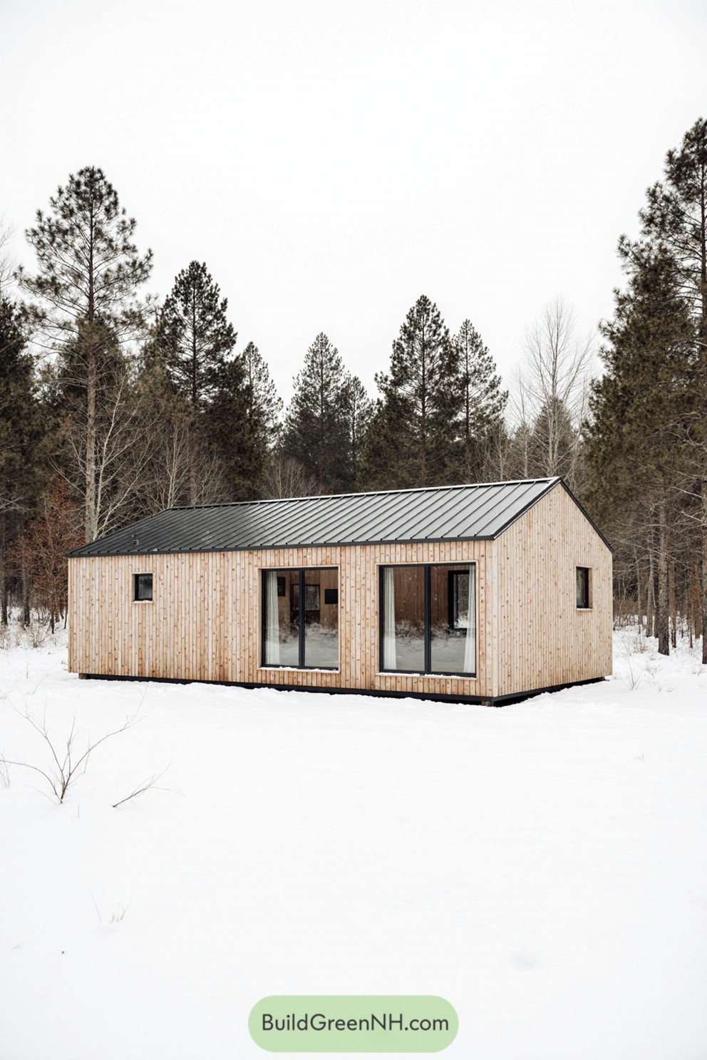 Wooden cabin in snowy forest