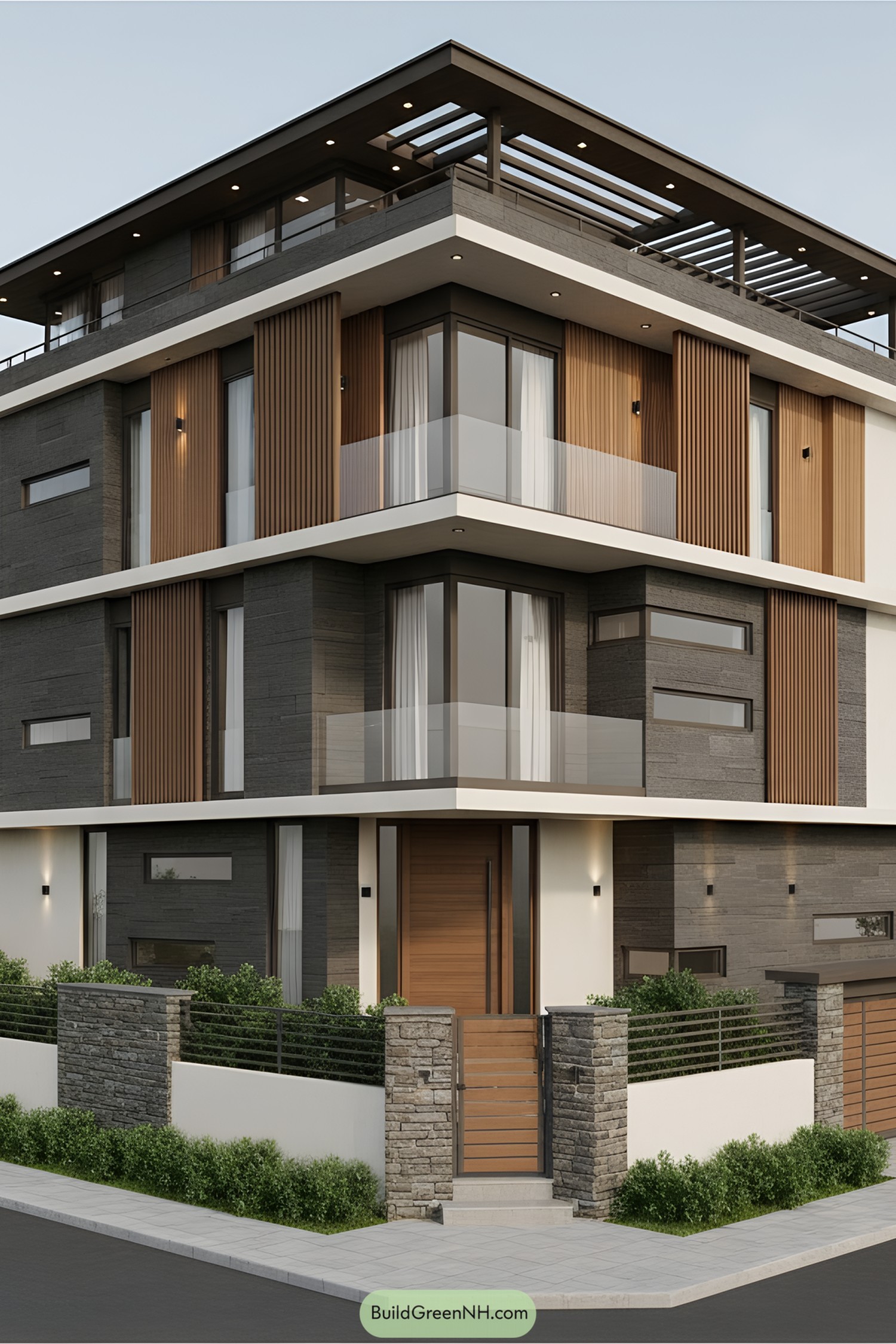 Modern corner house with layered facades