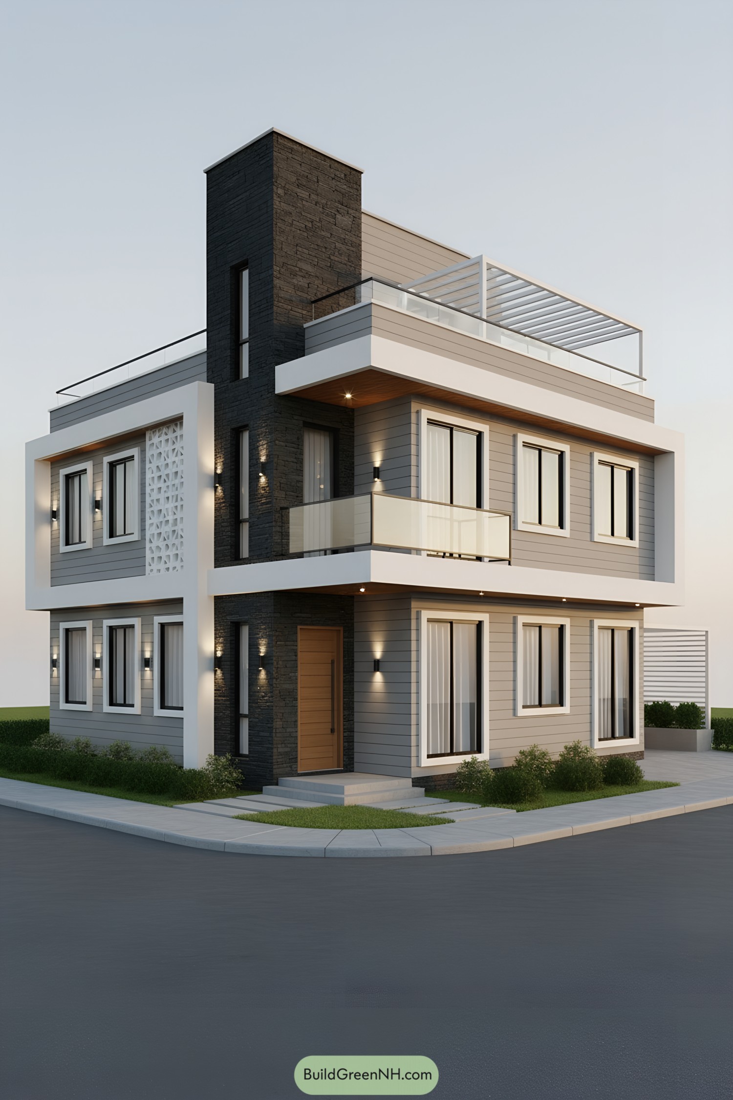Modern corner house with rooftop terrace