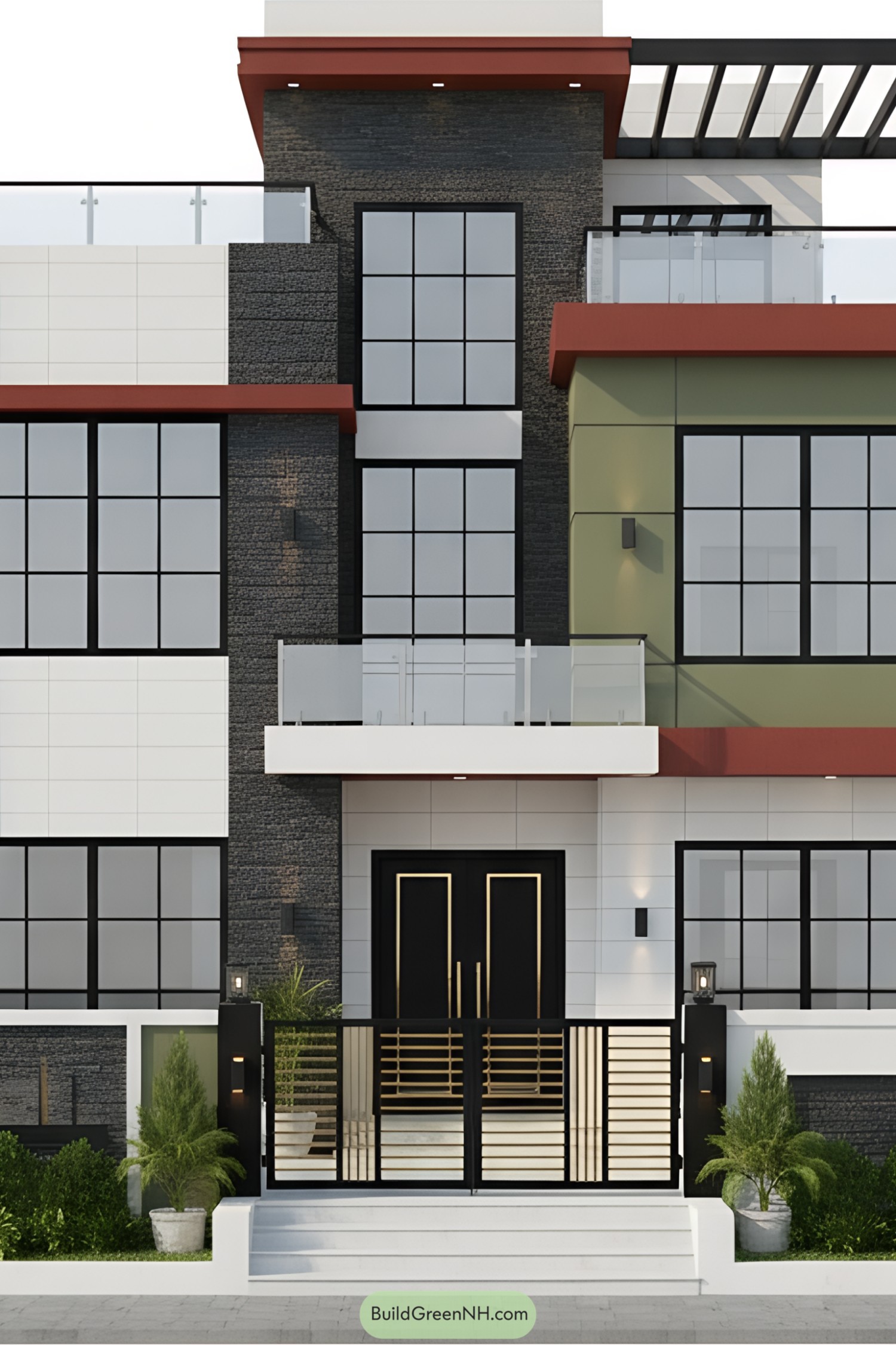 Stylish modern duplex elevation with contrasting colors