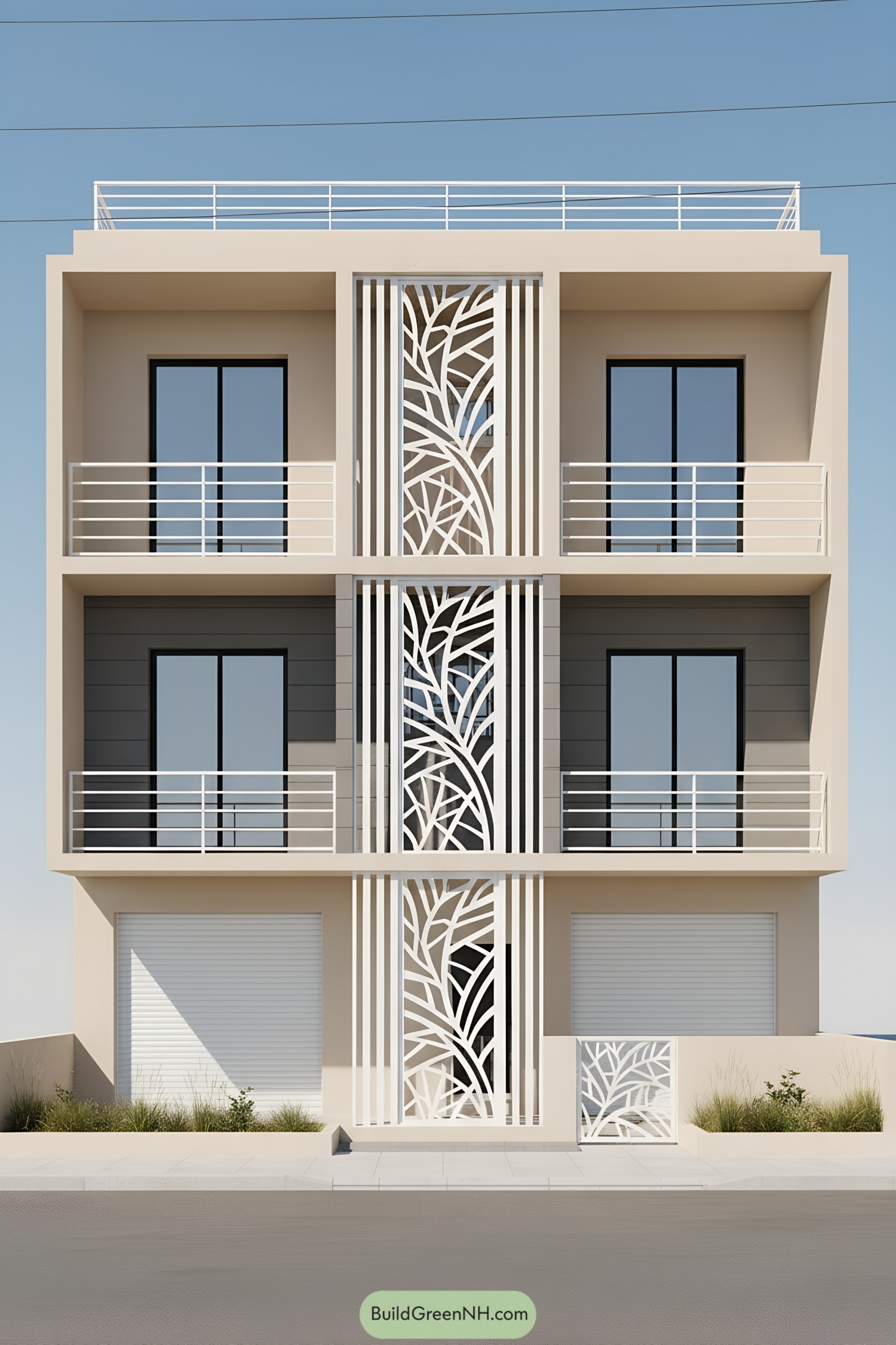 White tree-branch grill with vertical fins