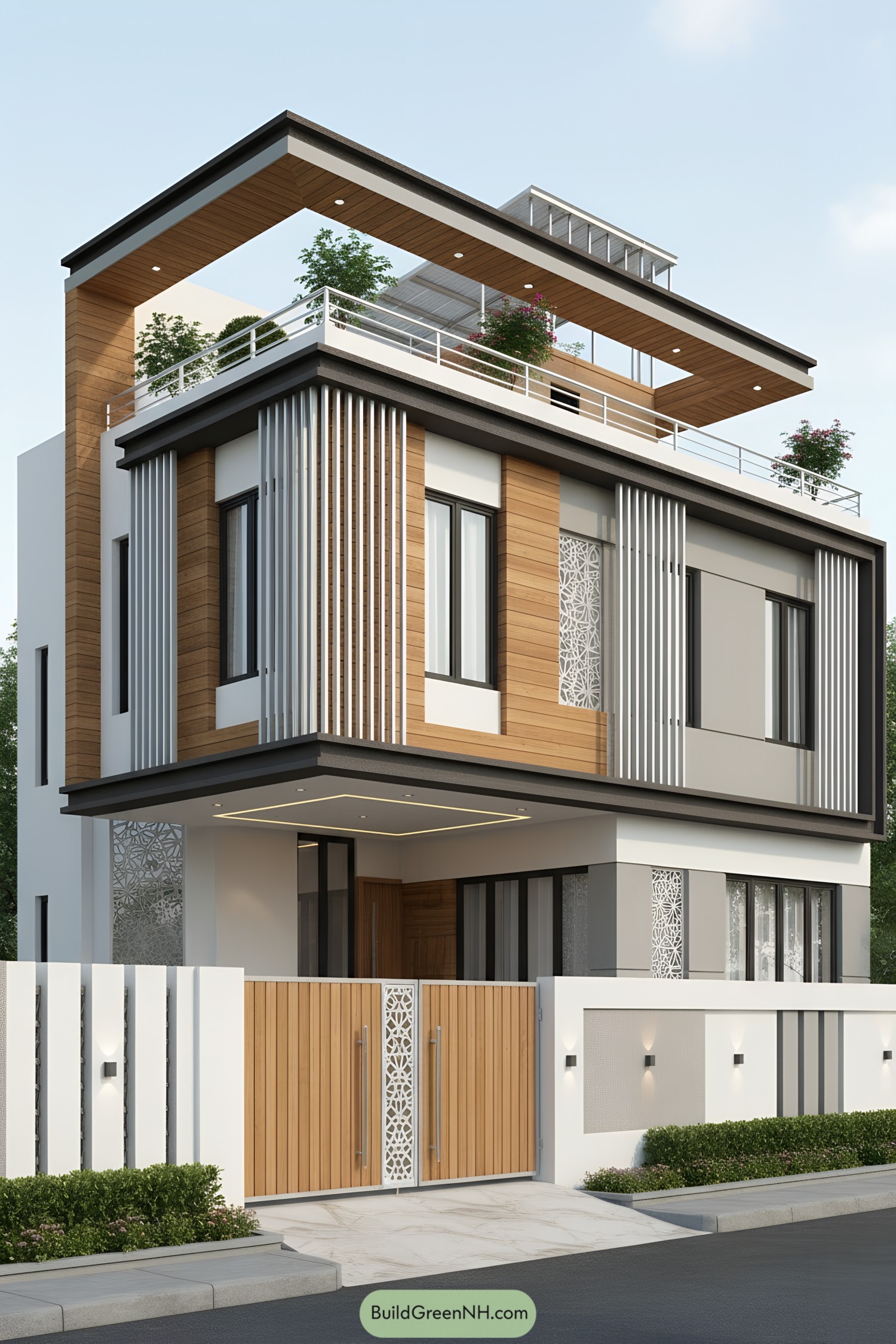 Modern house with vertical grill fins