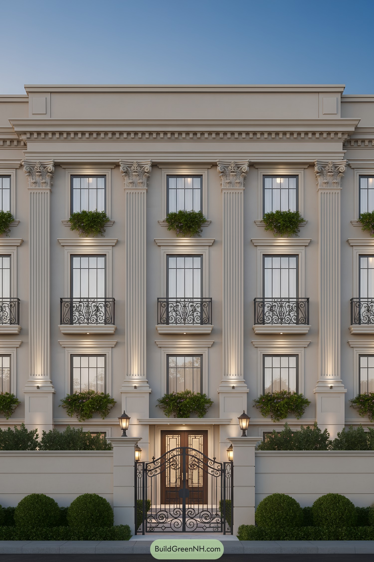 Elegant stone mansion with tall columns