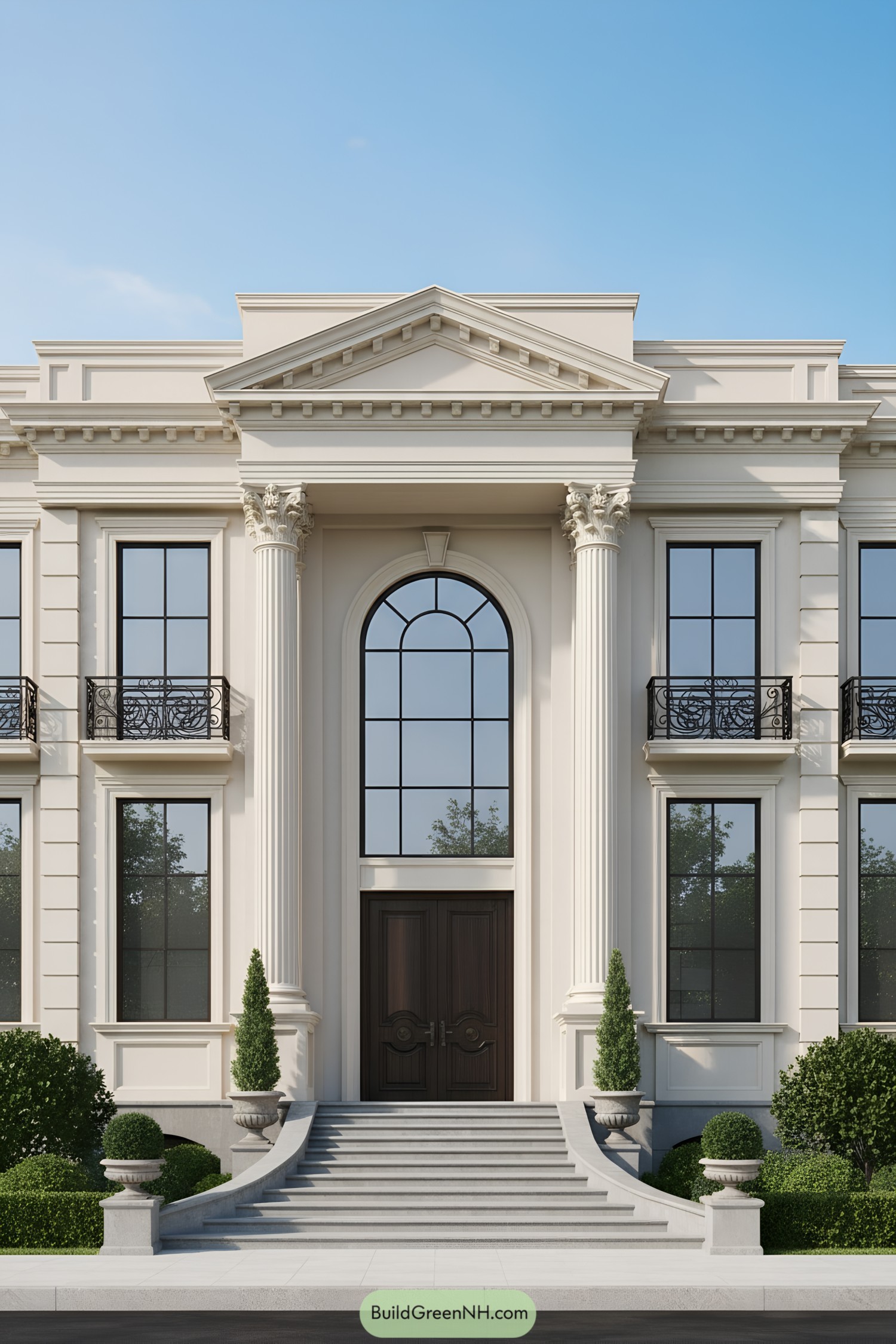 Neoclassical mansion with towering columns and grand staircase
