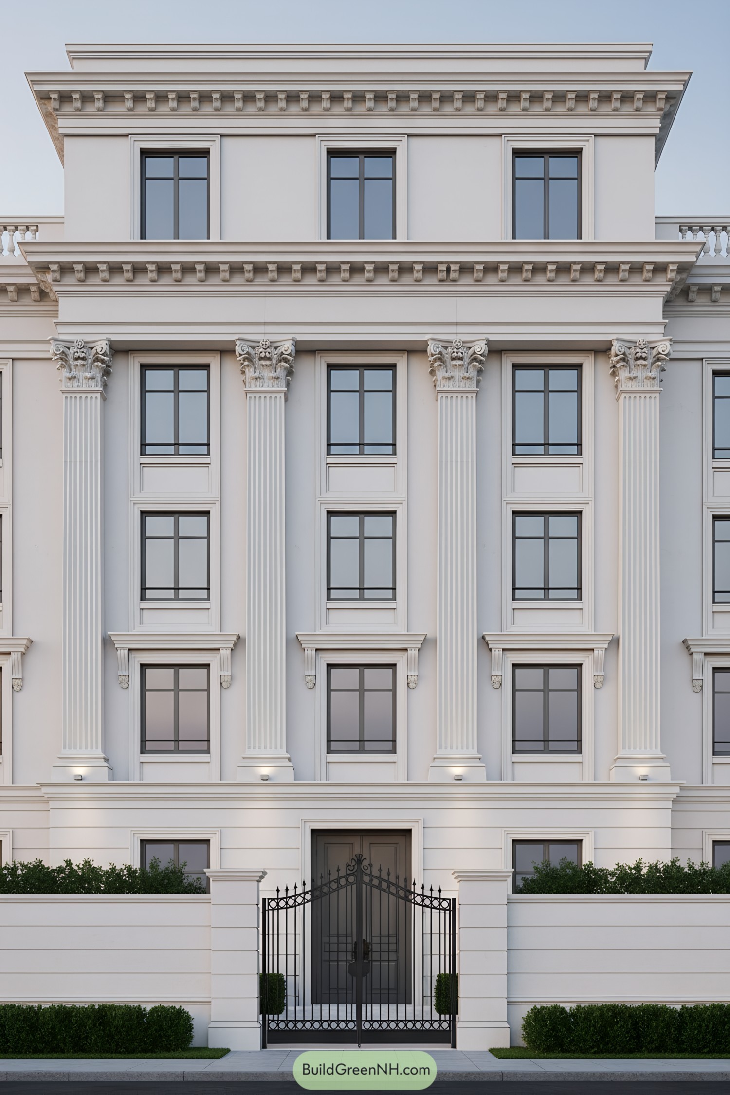 Elegant neoclassical building facade with tall columns