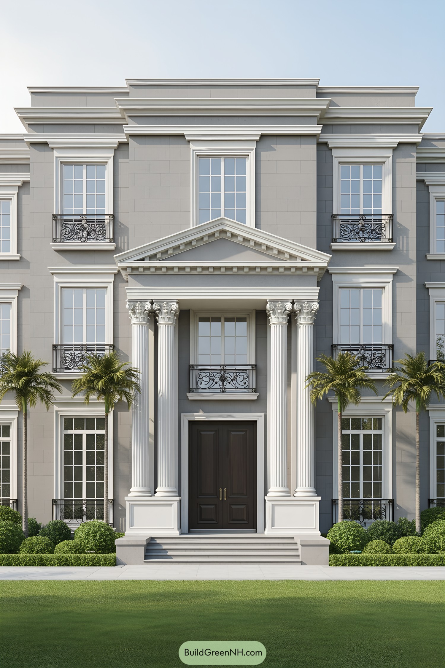 Neoclassical building facade with columns and symmetrical design