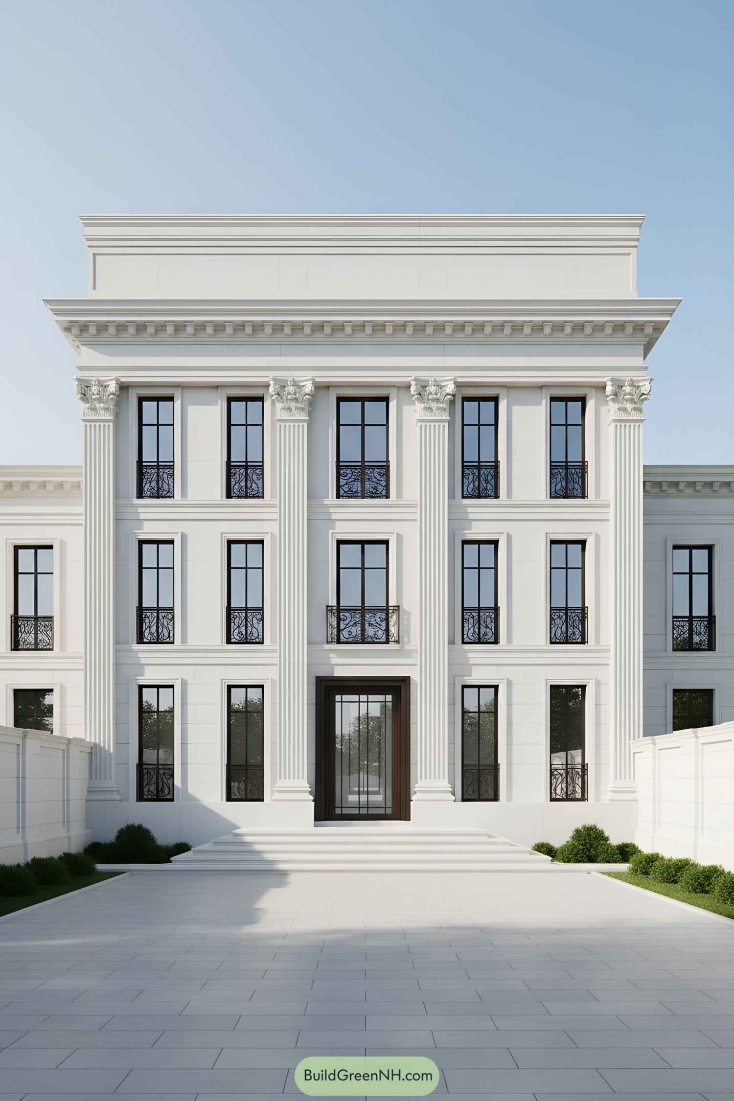 Neoclassical building with tall columns and many windows