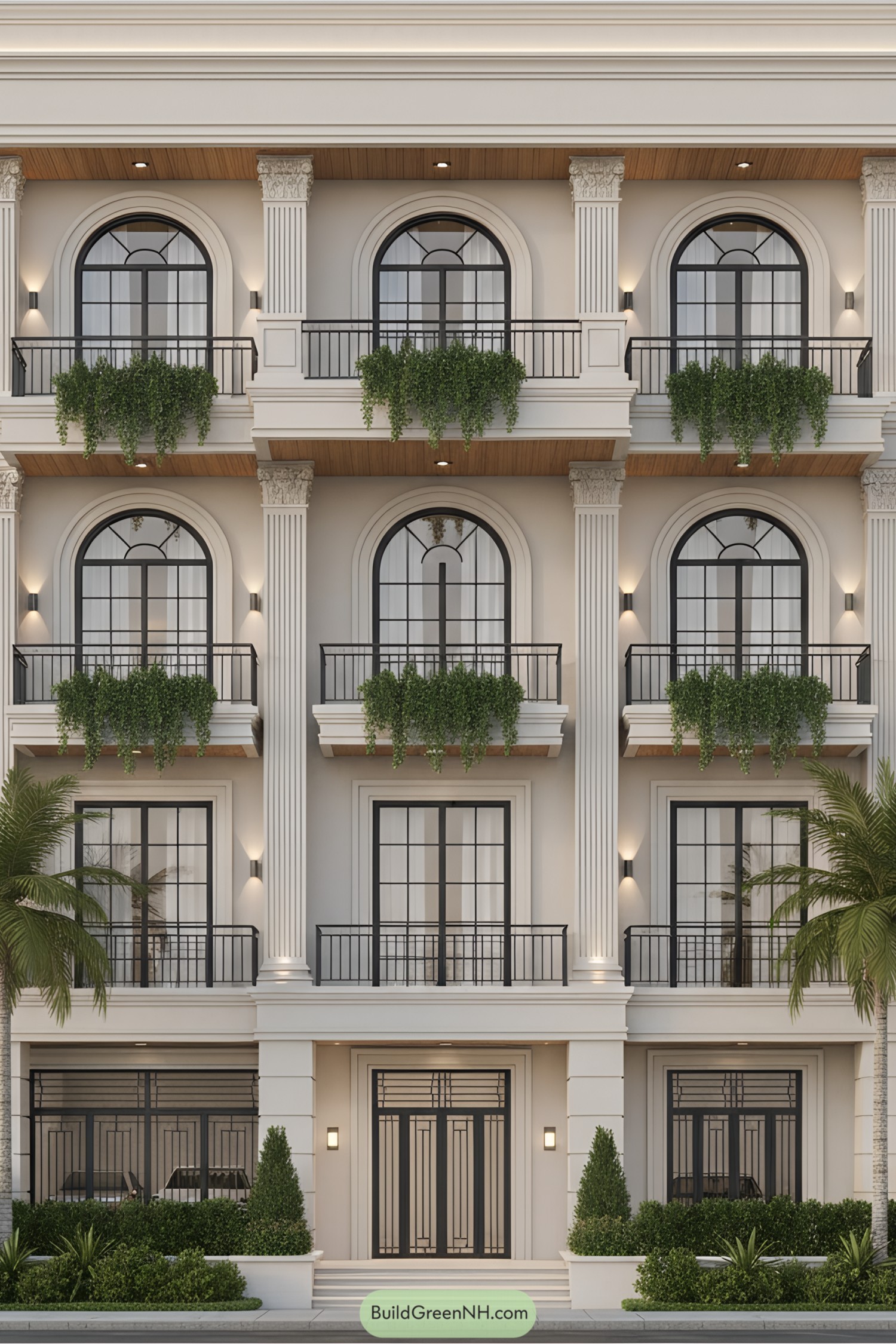 Elegant neoclassical architecture with columns and arches