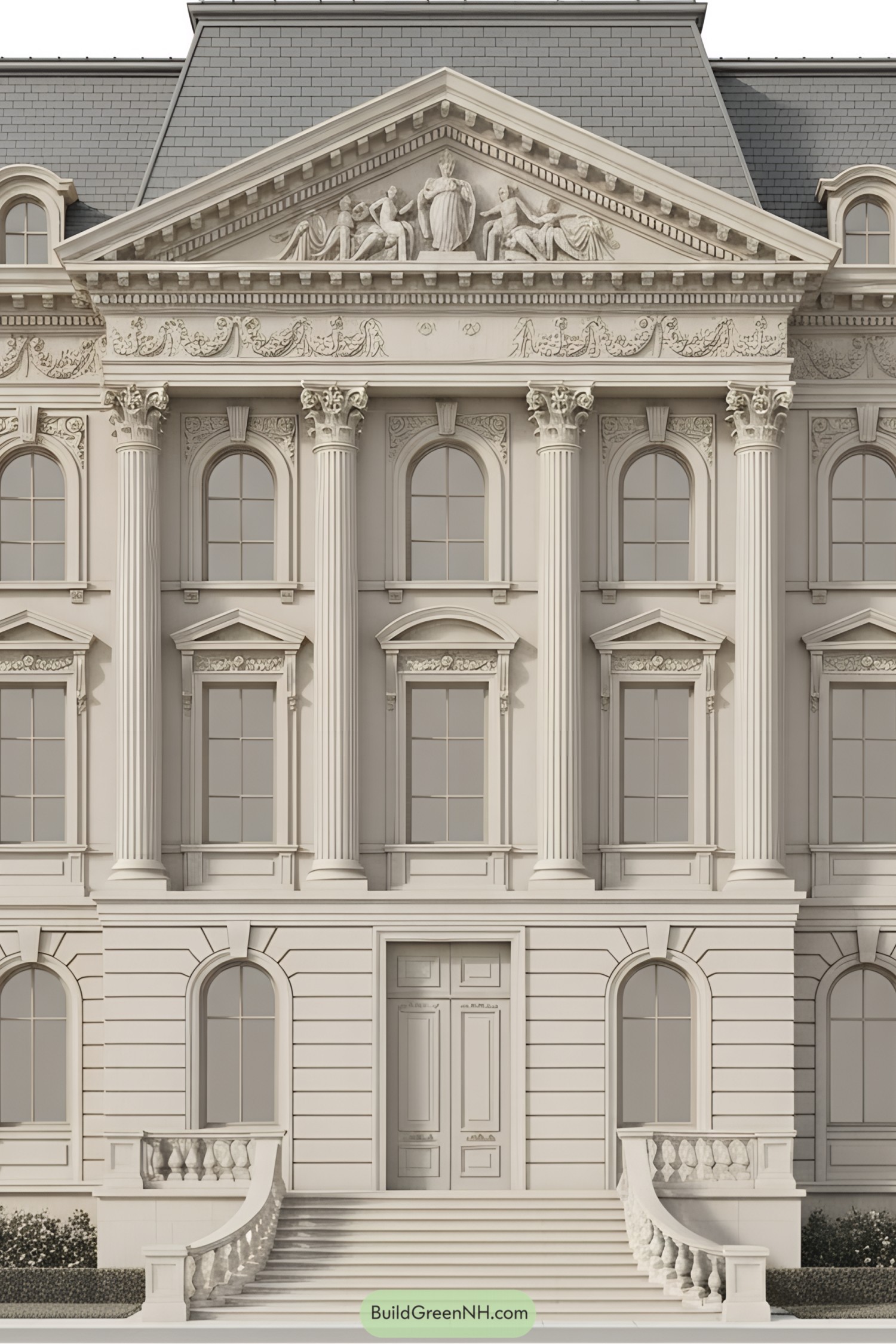 Grand neoclassical building with columns and pediment