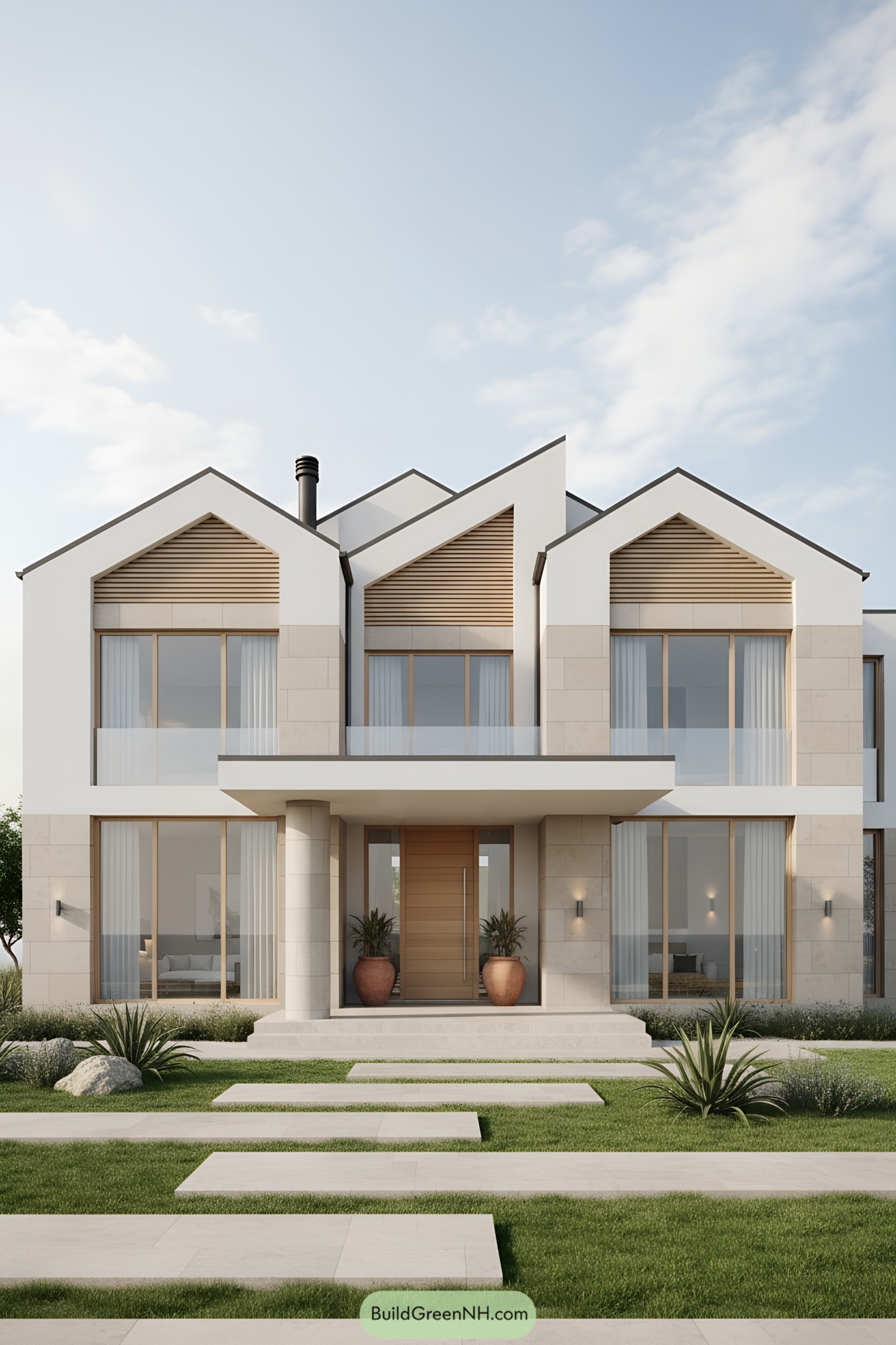 Contemporary house with prominent sloping roof and large windows