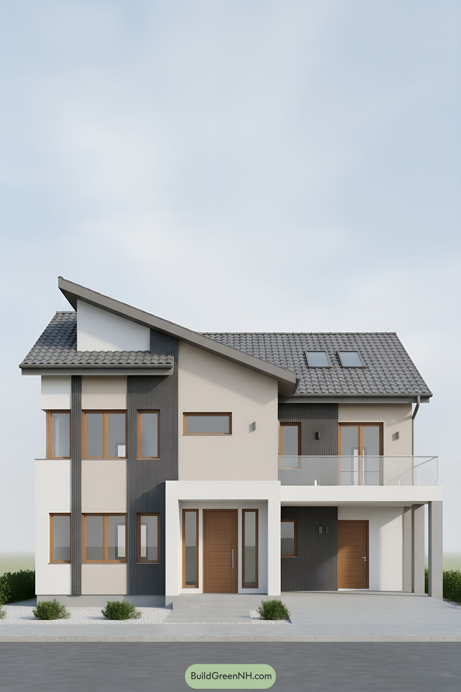Sleek modern house with a striking sloped roof