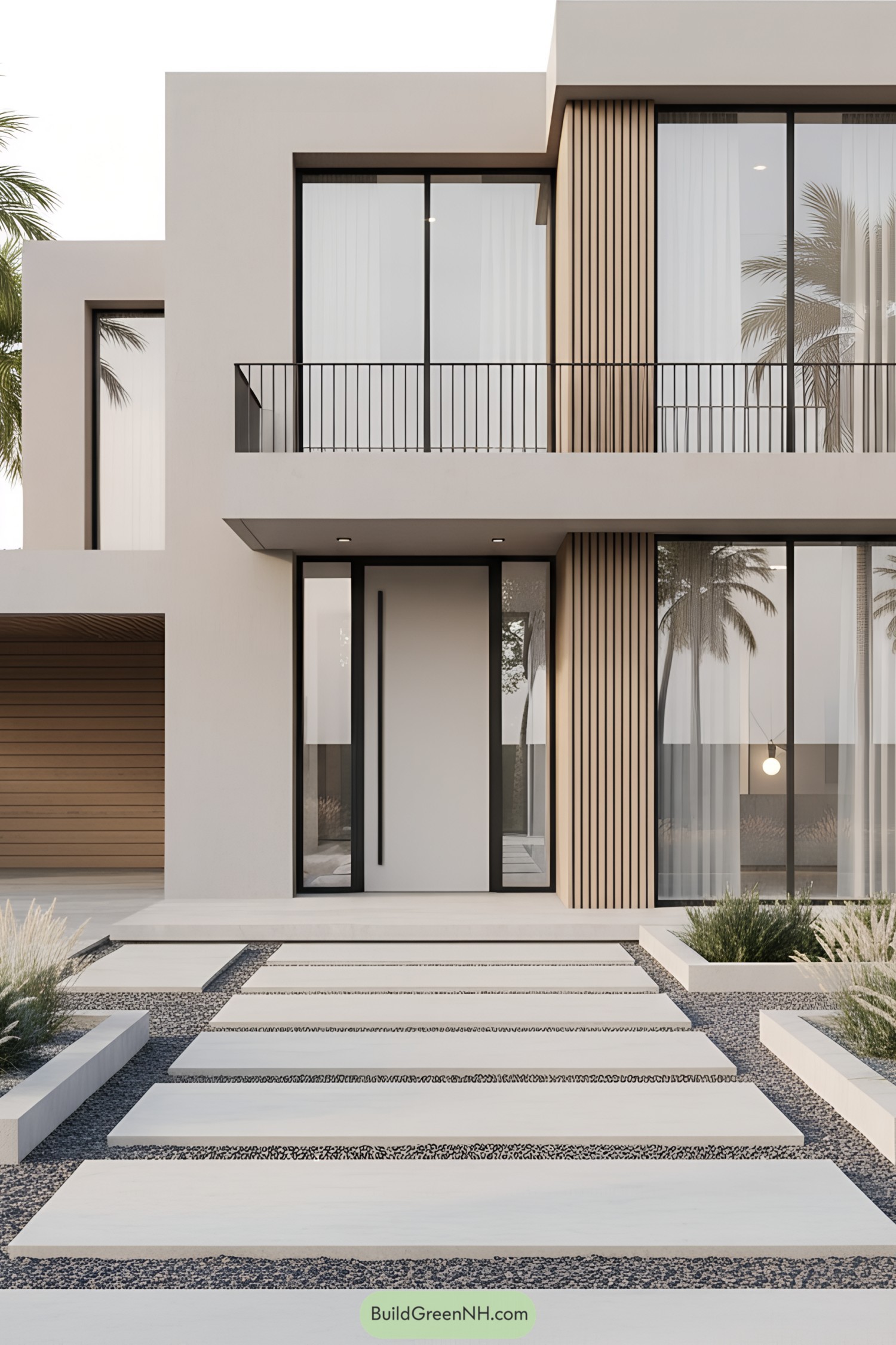 Modern villa exterior with large windows and sleek lines
