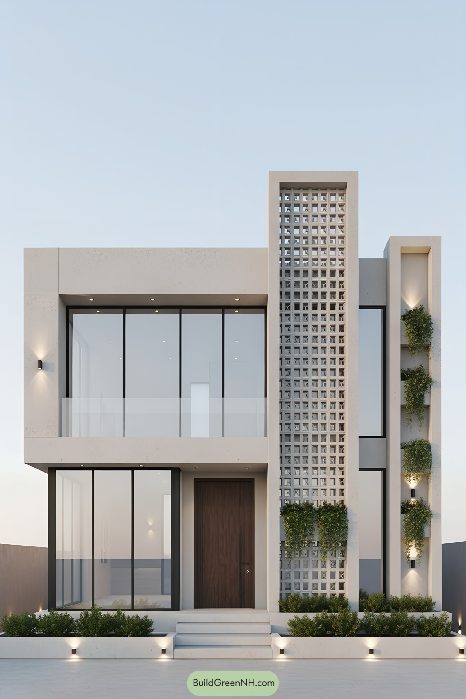 Modern villa with clean lines and greenery accents