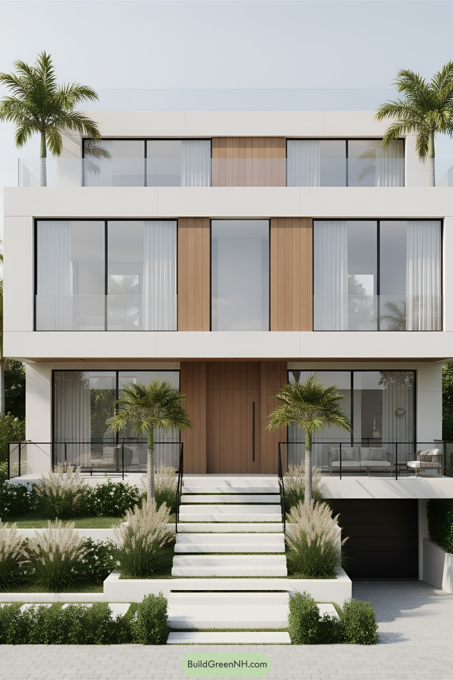 Sleek modern villa facade with large windows