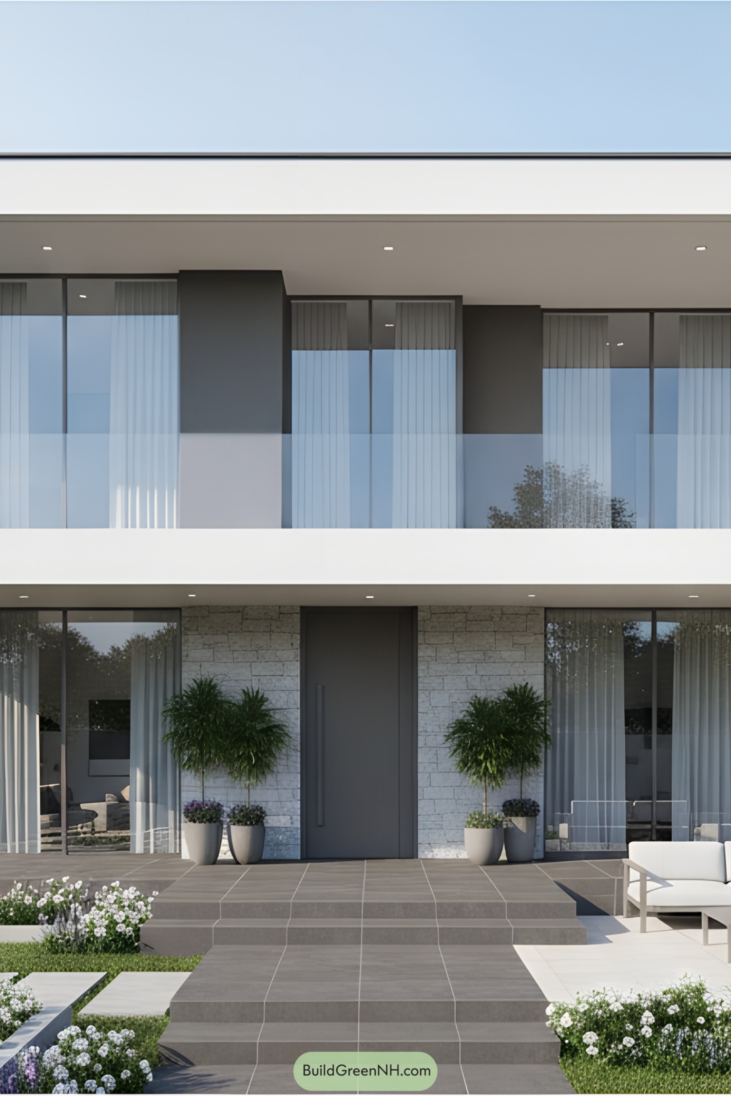Sophisticated villa with glass and stone features