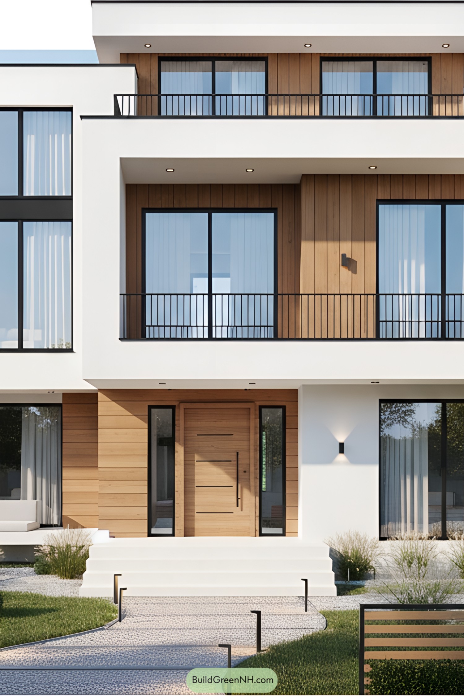 Modern villa with wood accents and large windows