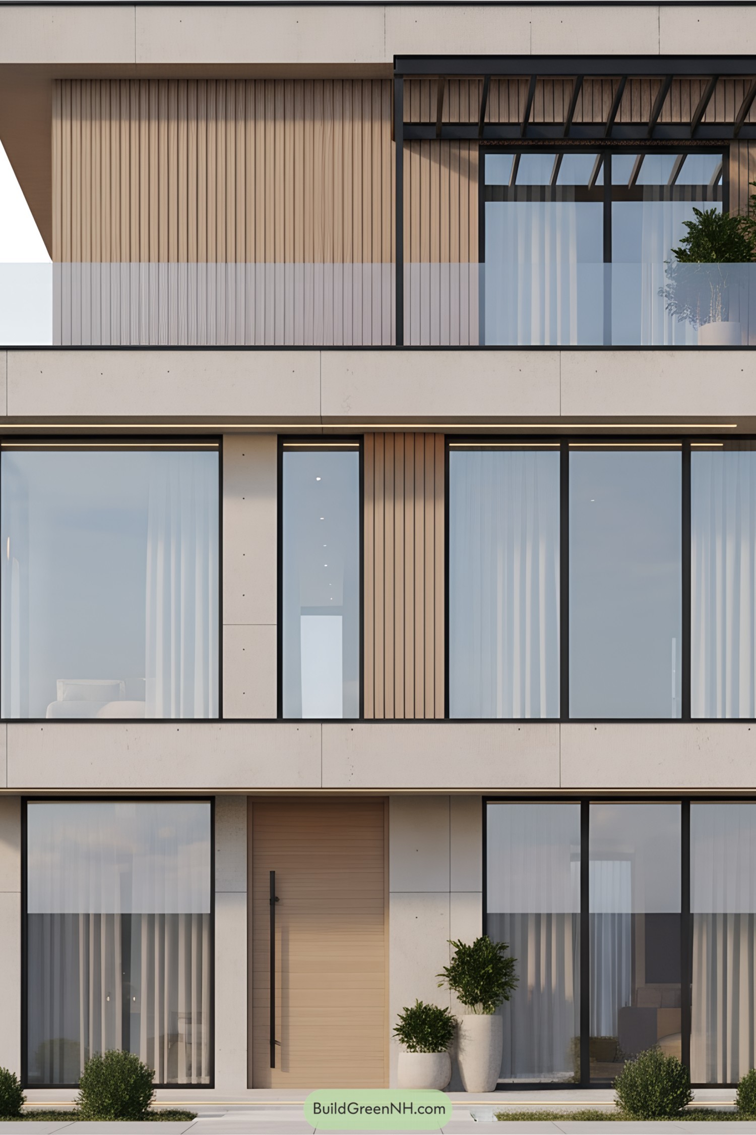 Modern villa with large windows and sleek design