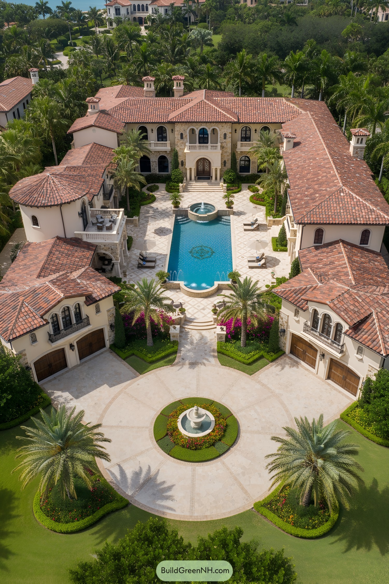 Centrally located pool with surrounding gardens