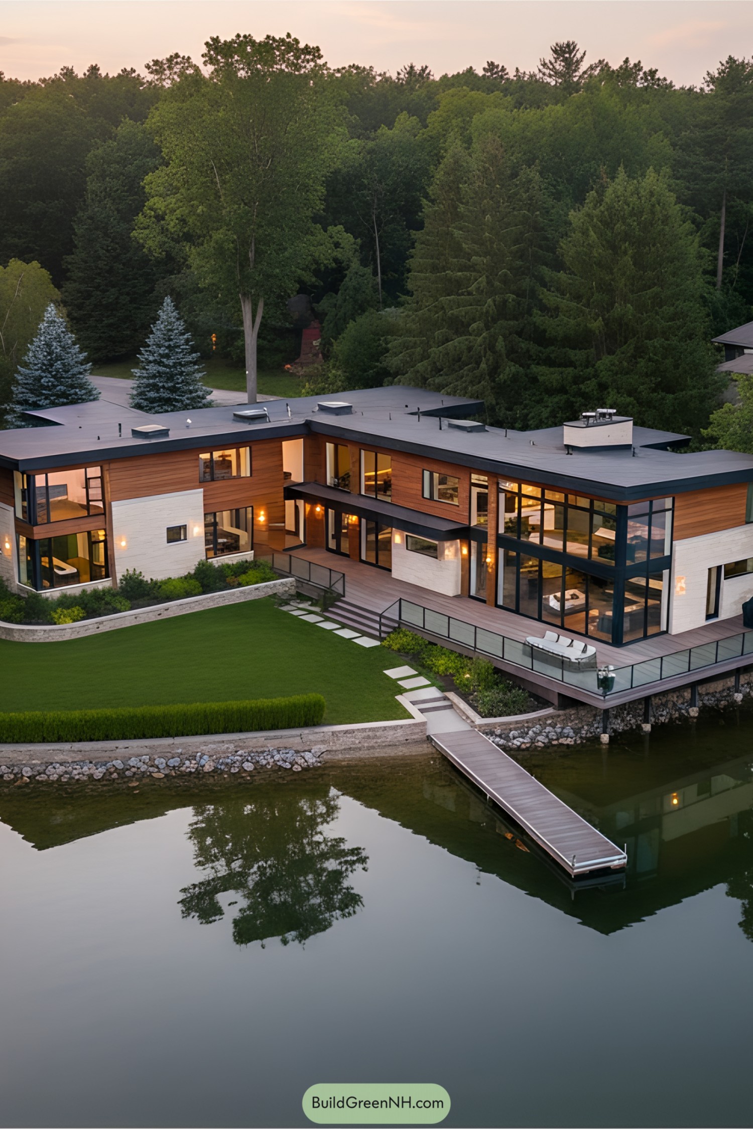 Modern lake house with dock