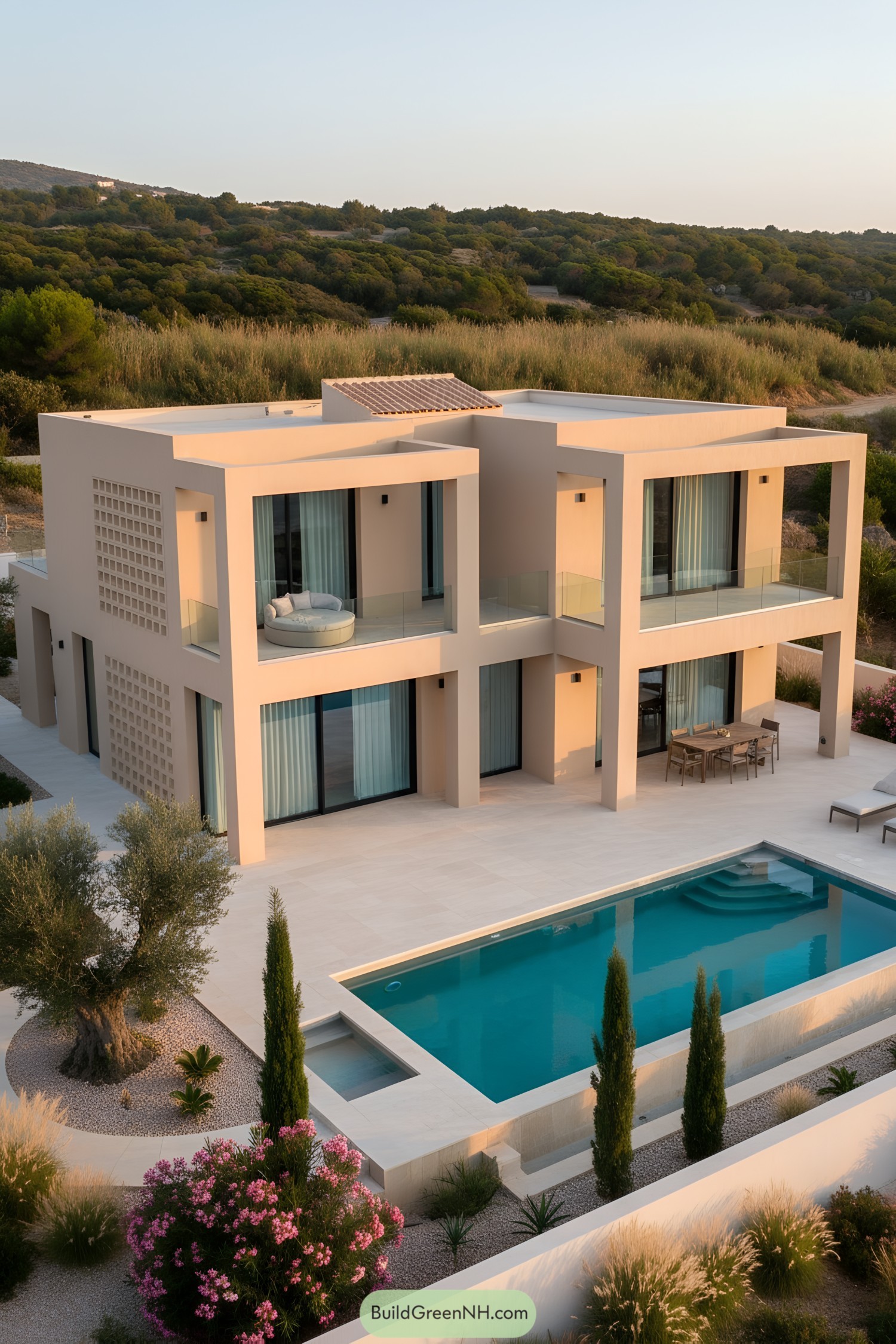 Minimalist mediterranean villa with pool and terraces