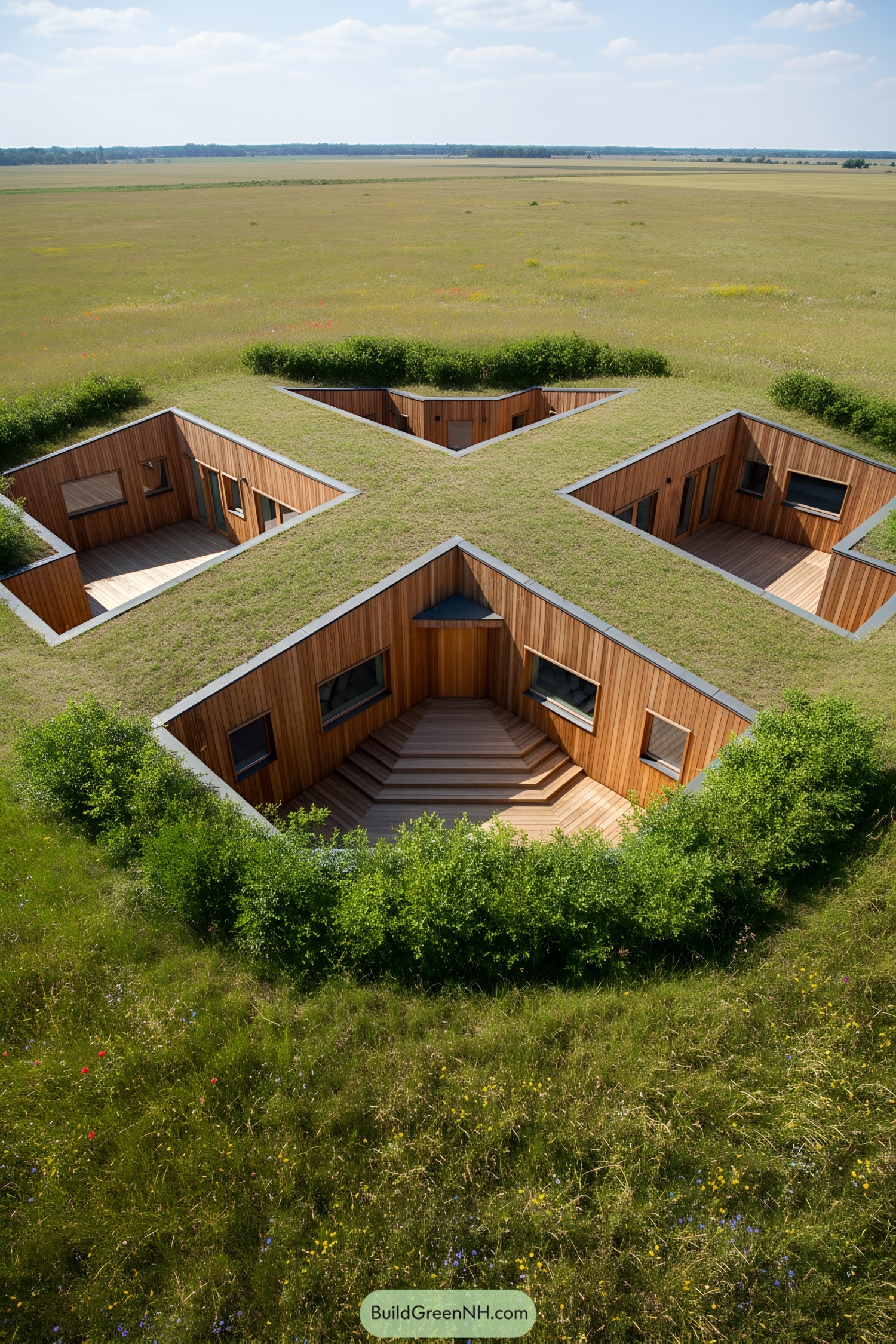 Unique underground house with a grassy roof