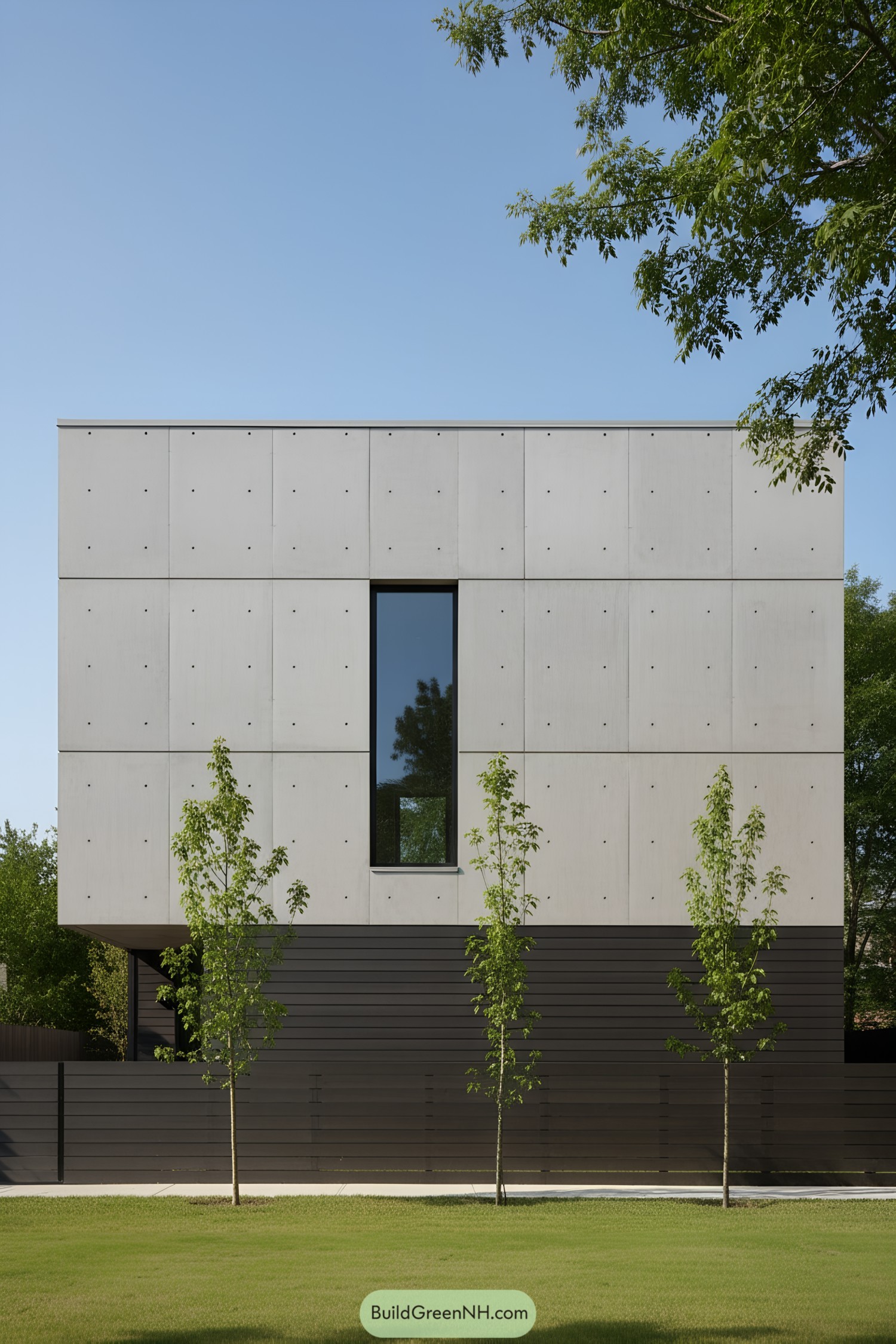 Modern concrete house facade with a sleek box design