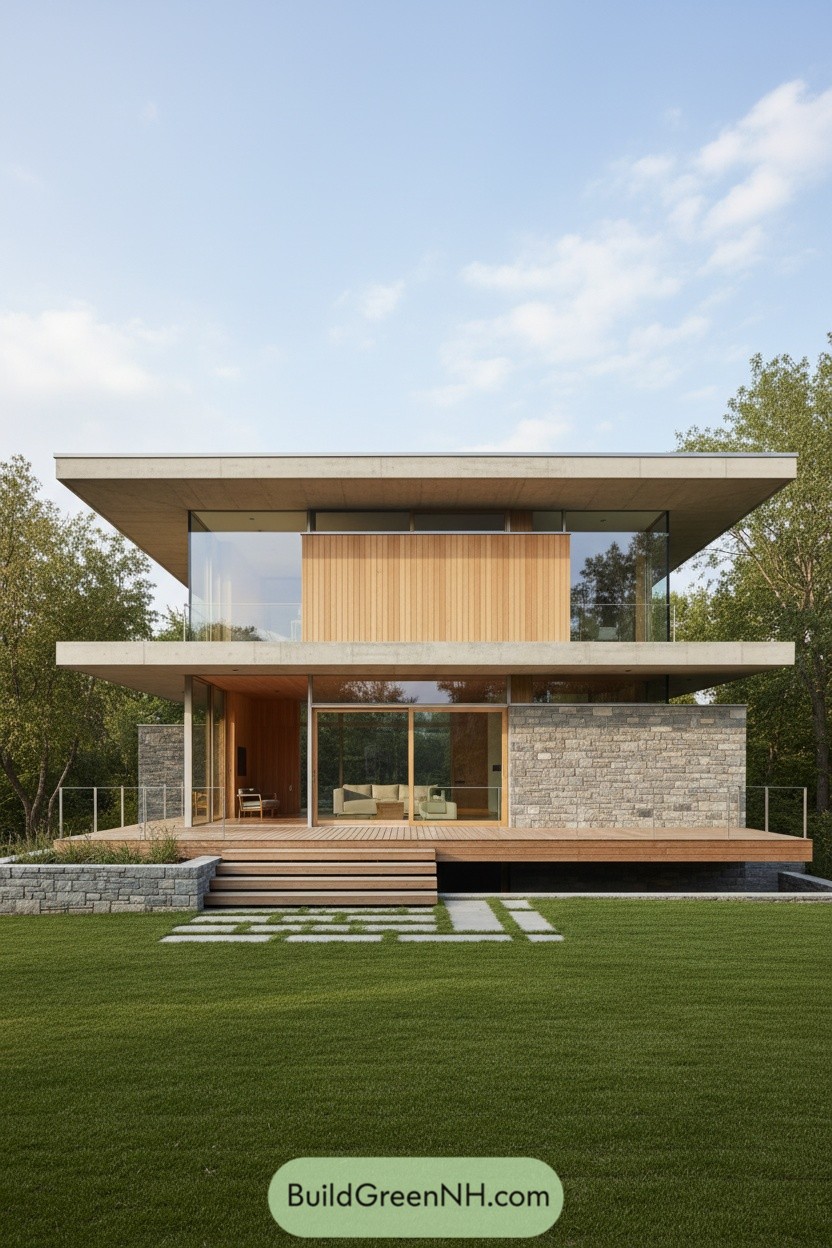 Modern two-story house with wood and concrete elements