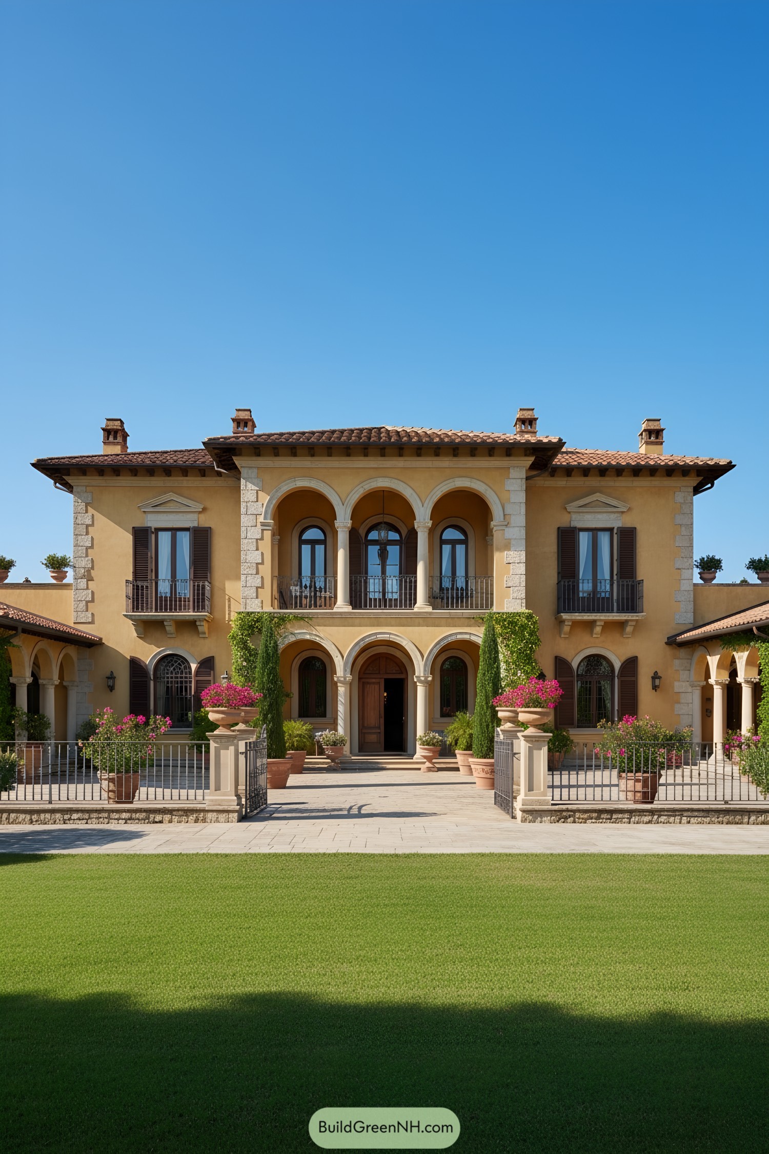 Elegant Mediterranean villa with arches and balconies