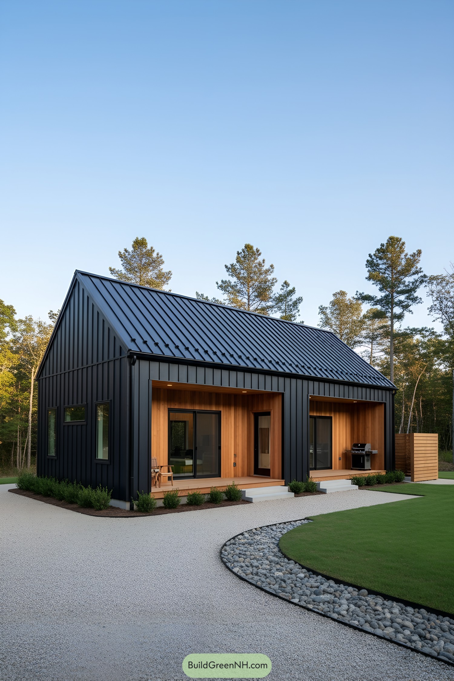 Black metal barn home with cedar accents