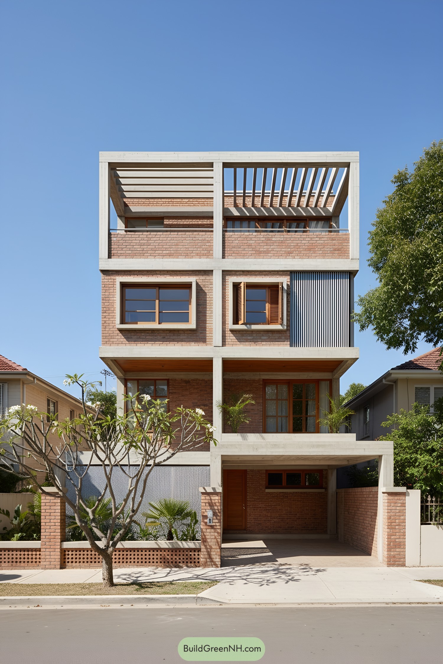 Modern brick house with concrete frame