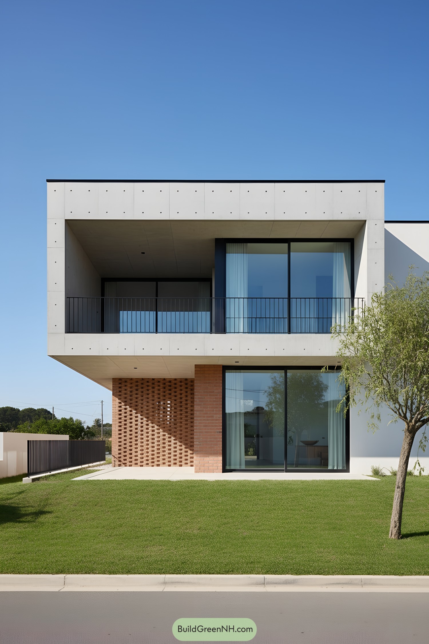 Two-Story Concrete And Brick Home With Deep Balcony