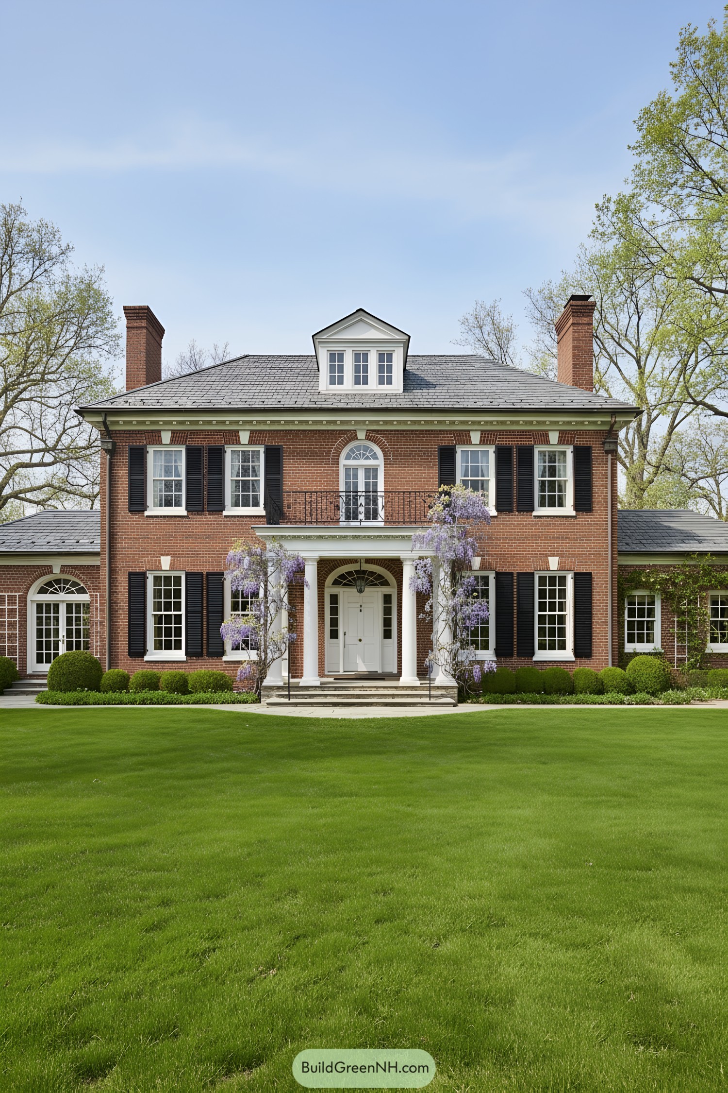 Red-brick colonial with portico and dormer