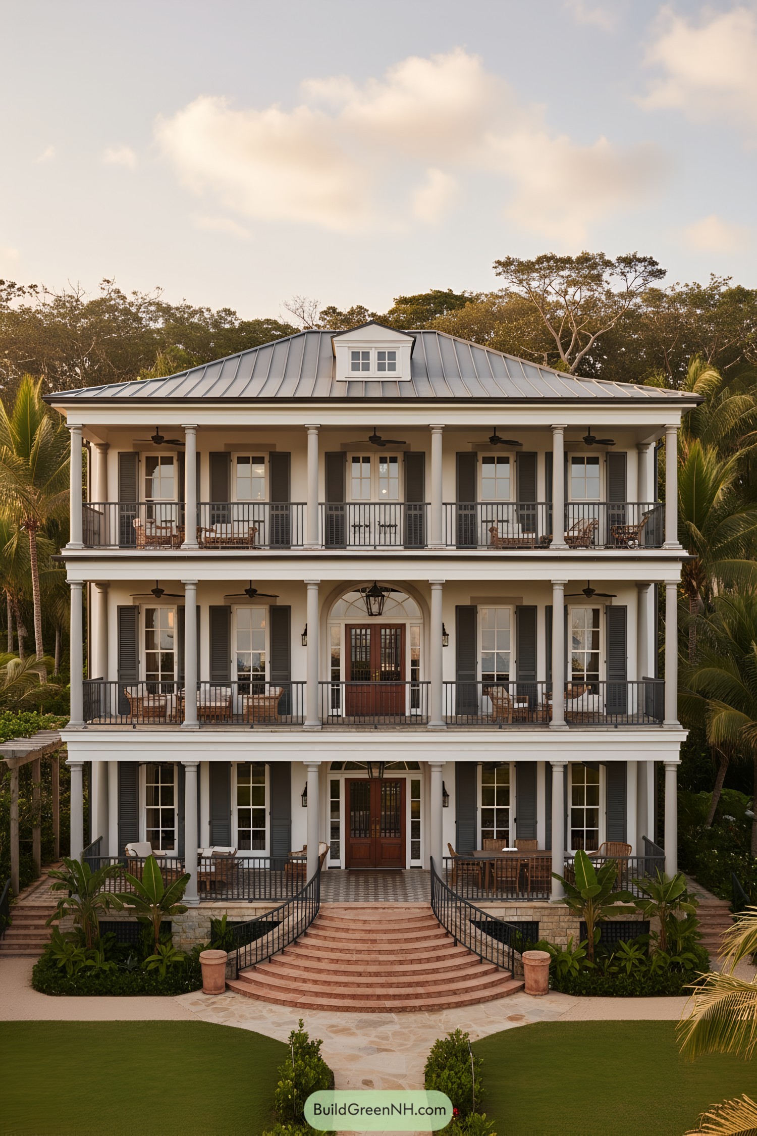 Three-story colonial home with grand porches