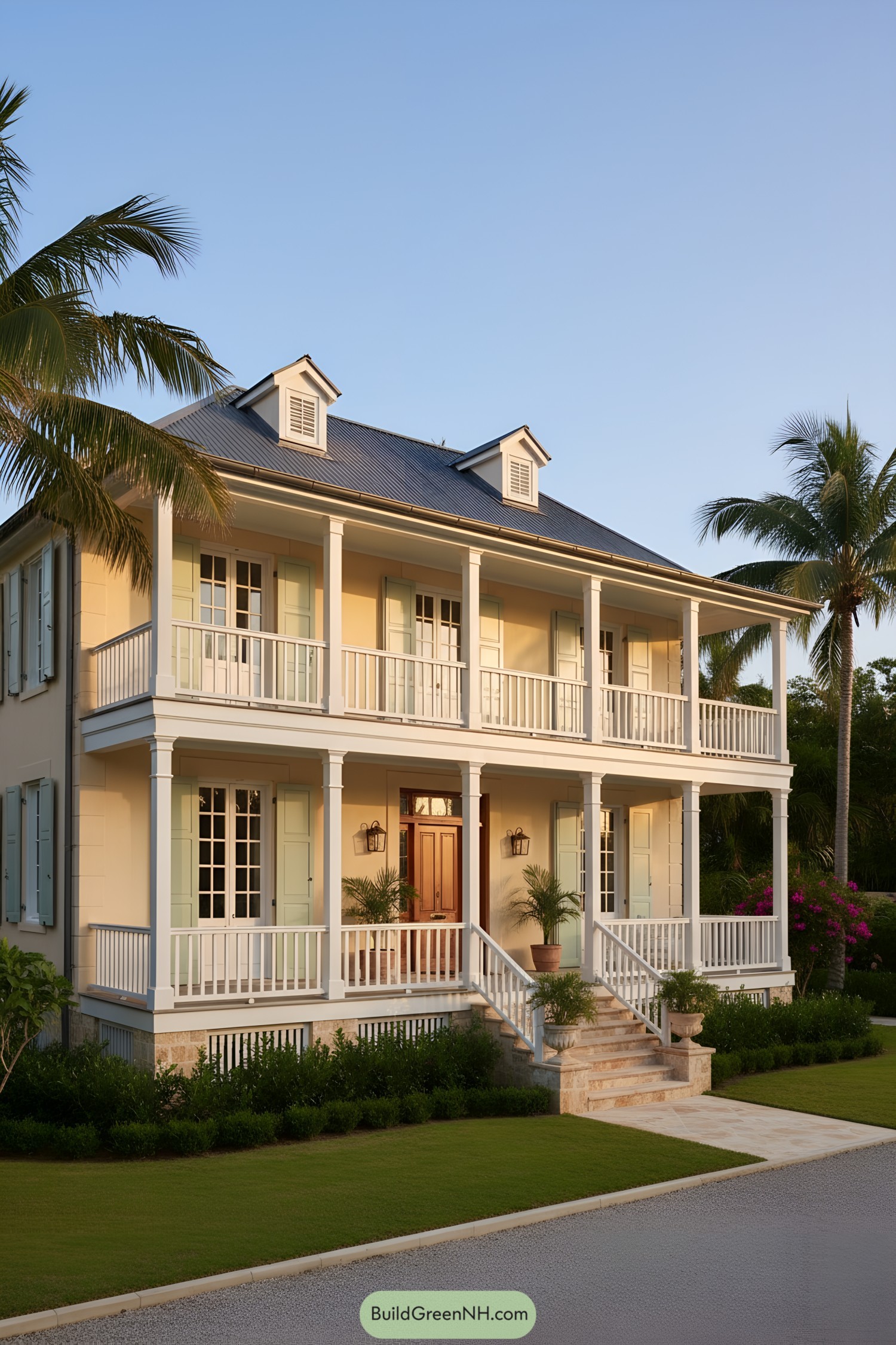 Two-story colonial home with wraparound porches