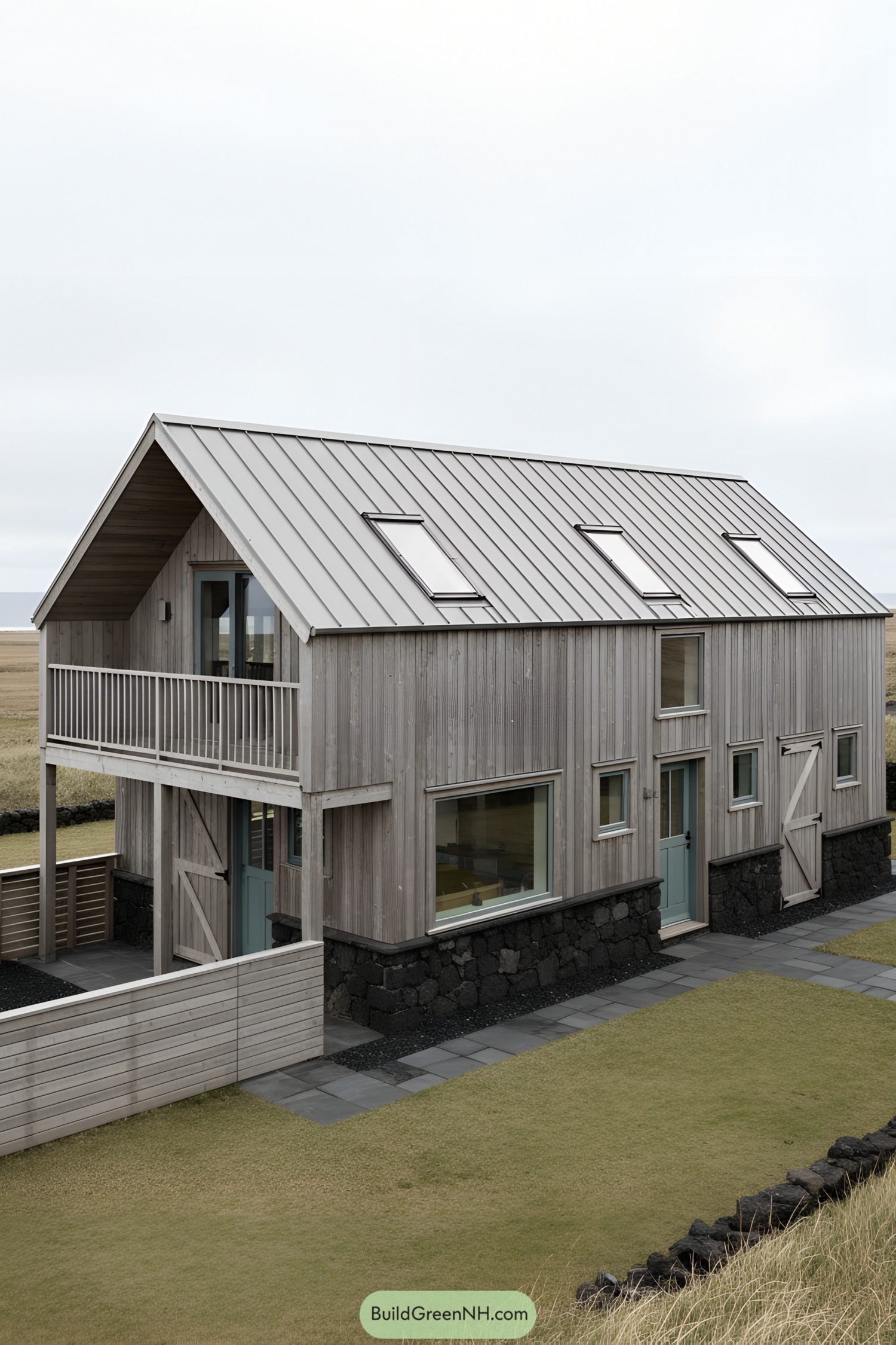 Coastal barn with weathered wood and metal roof