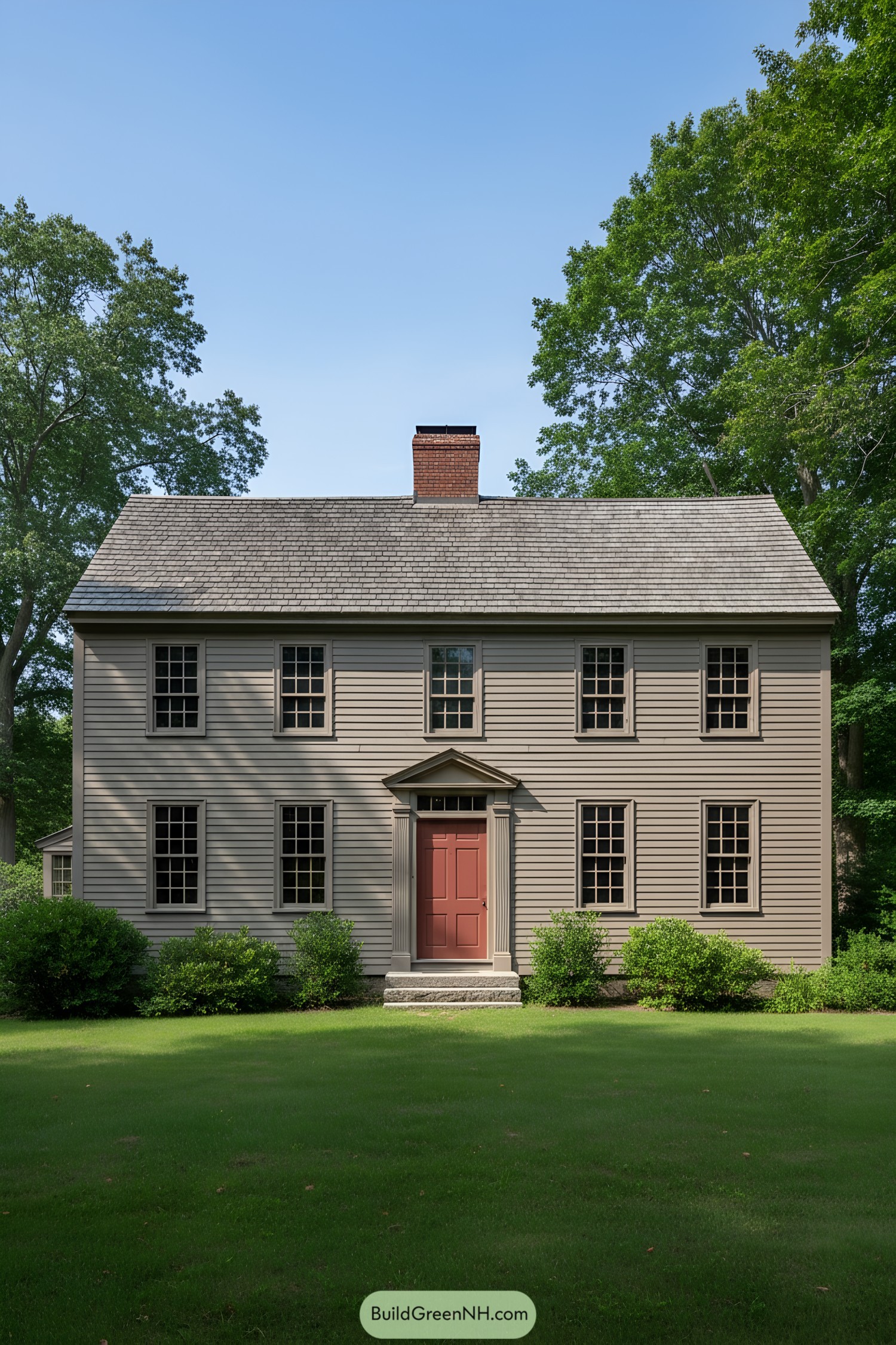 Two-story clapboard colonial with central chimney