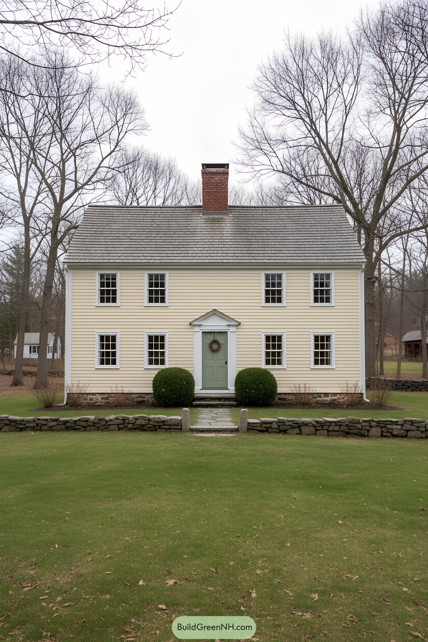 Two-story colonial cottage with central chimney