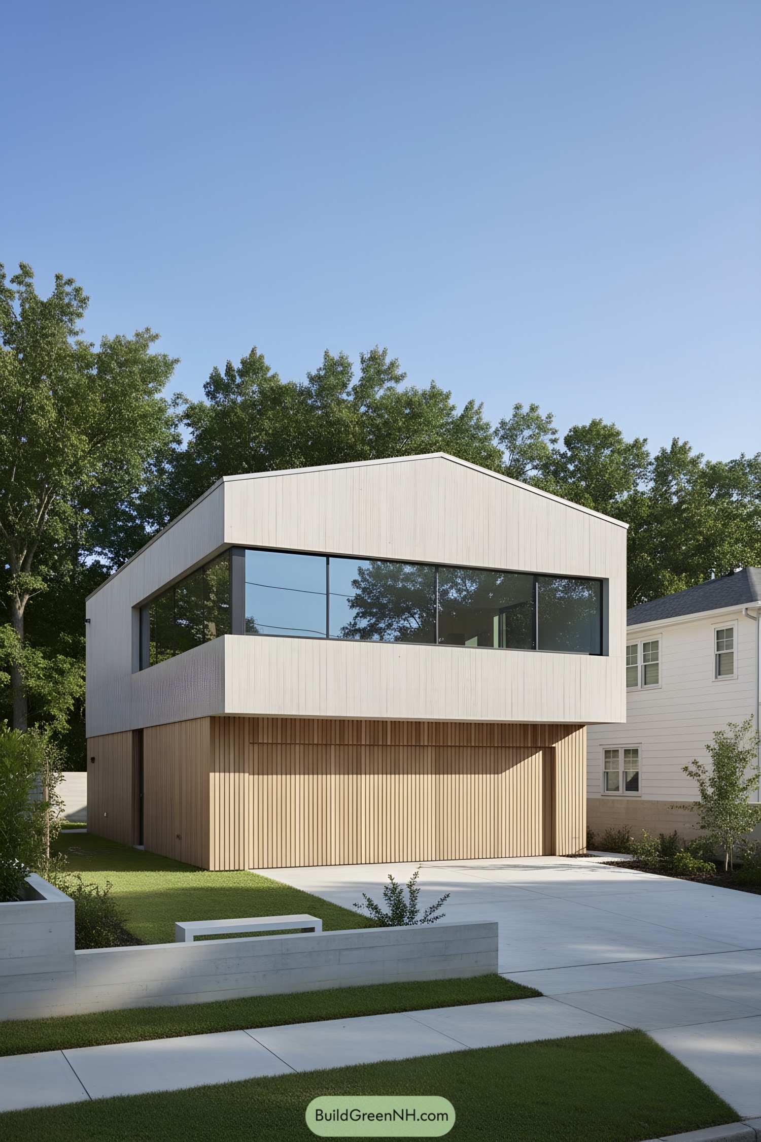 Contemporary house with wooden and concrete facade
