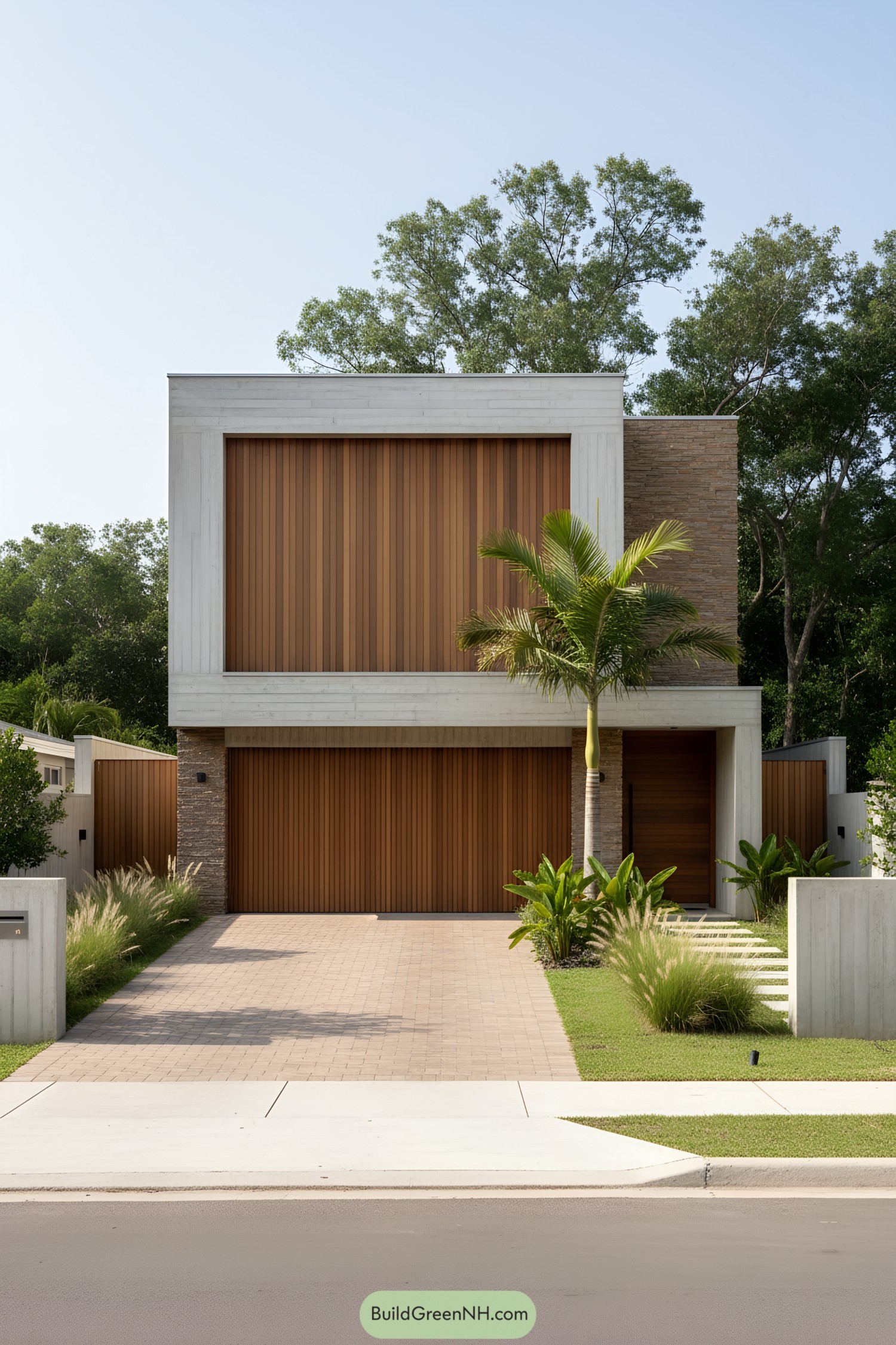 Modern house with concrete facade and wooden accents