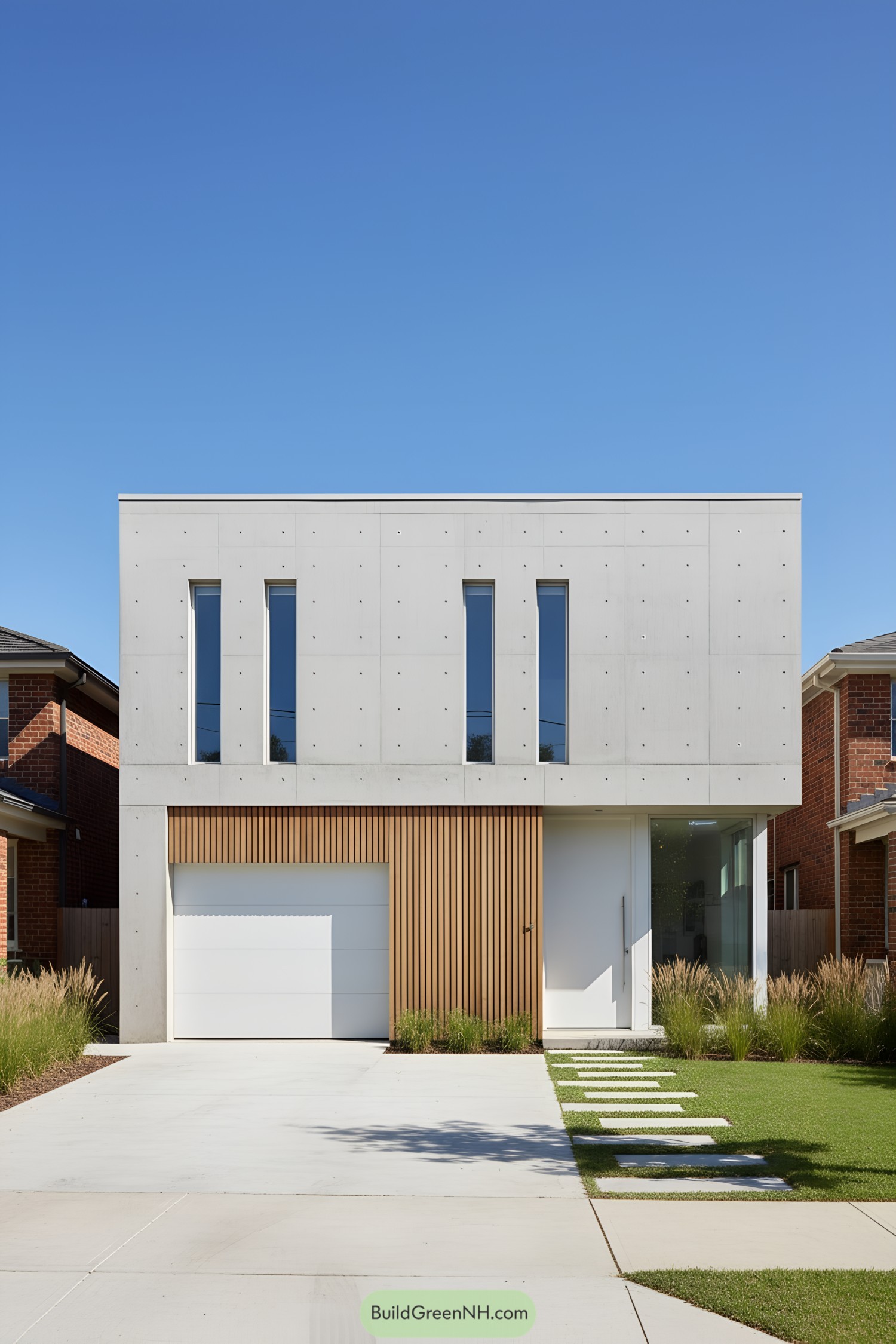 Modern concrete facade with vertical windows