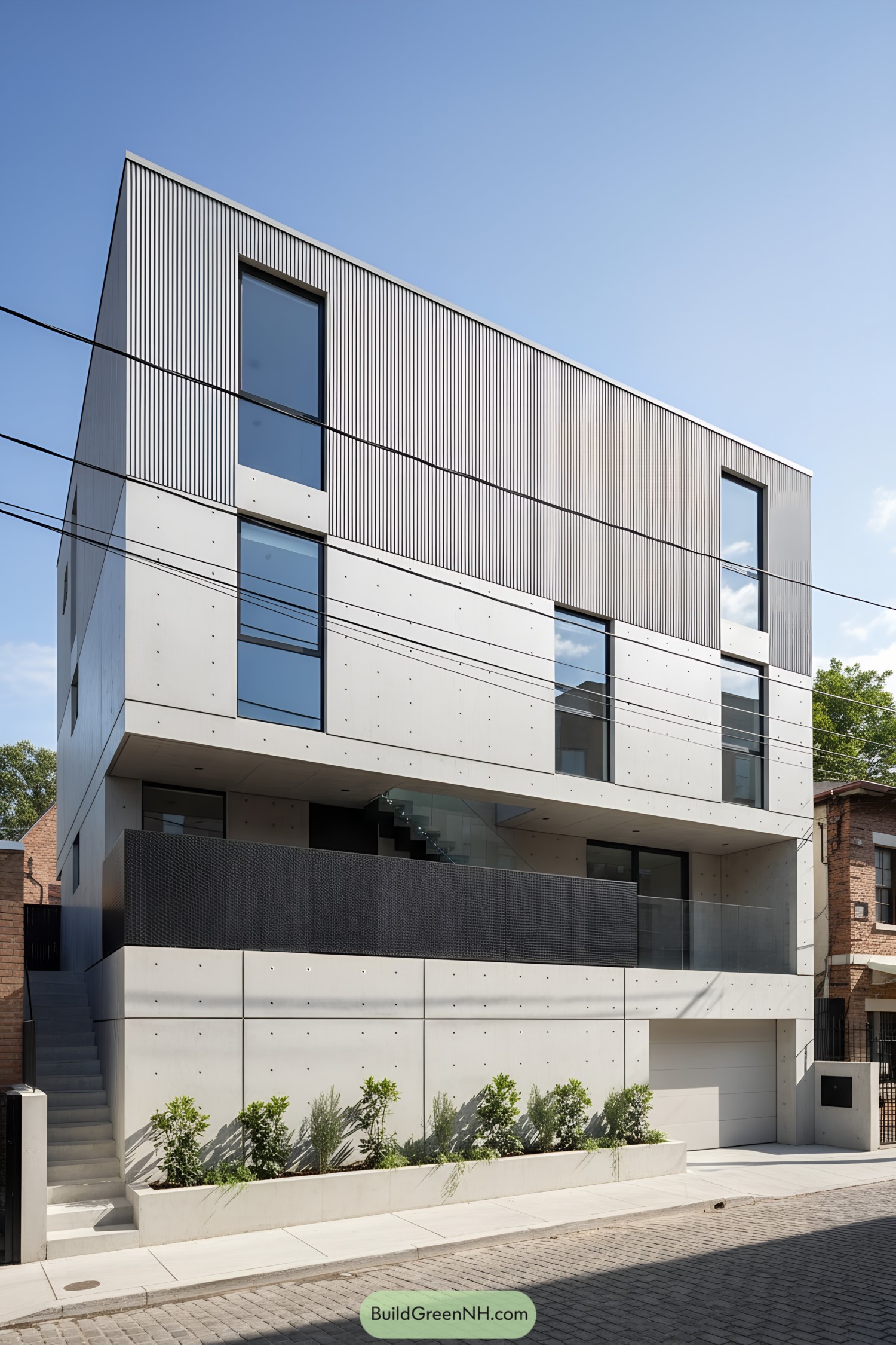 Modern concrete house with large windows