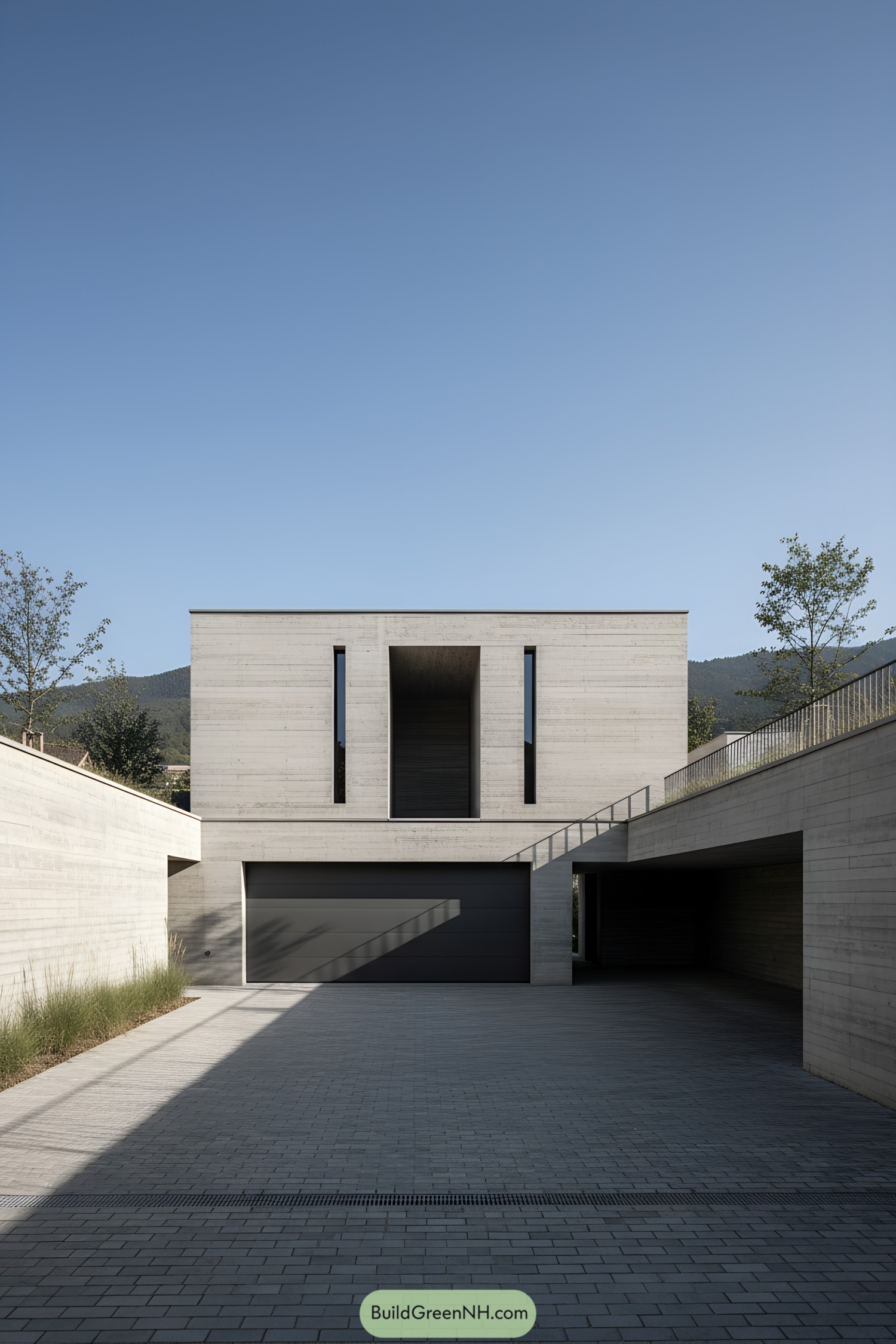 Minimalist concrete house with vertical slot openings