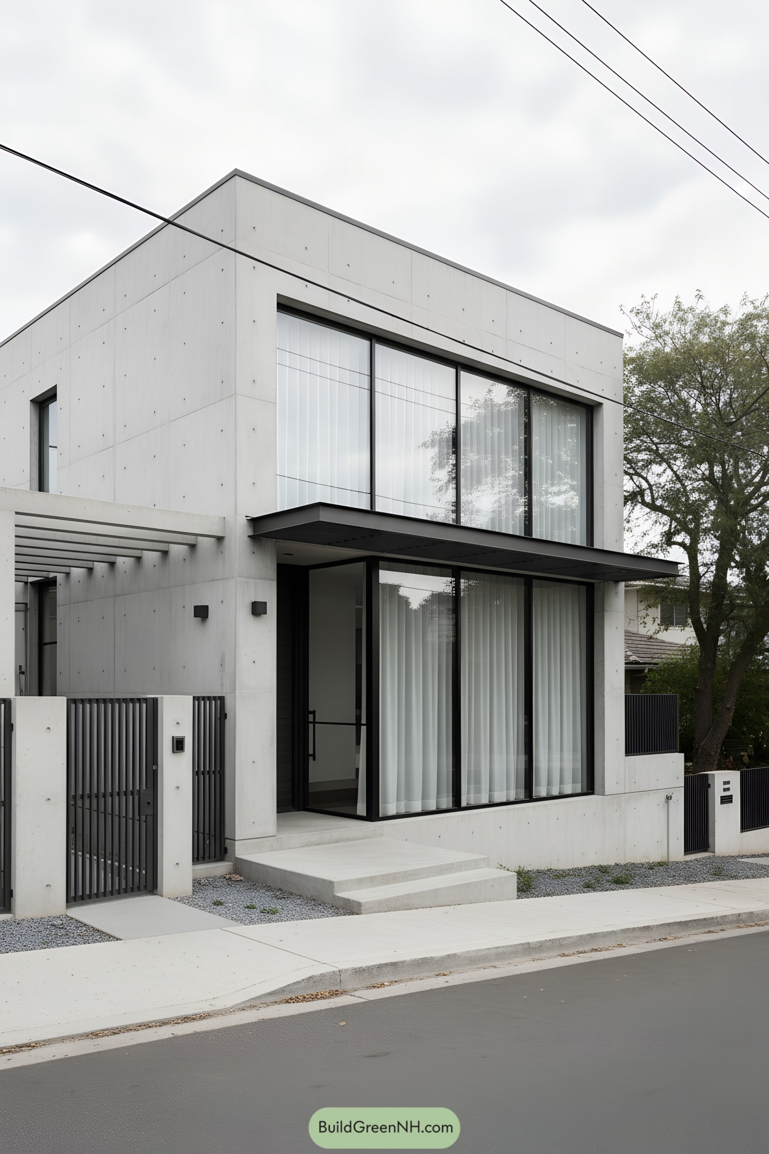 Two-Story Concrete Minimalist House With Black-Framed Glazing