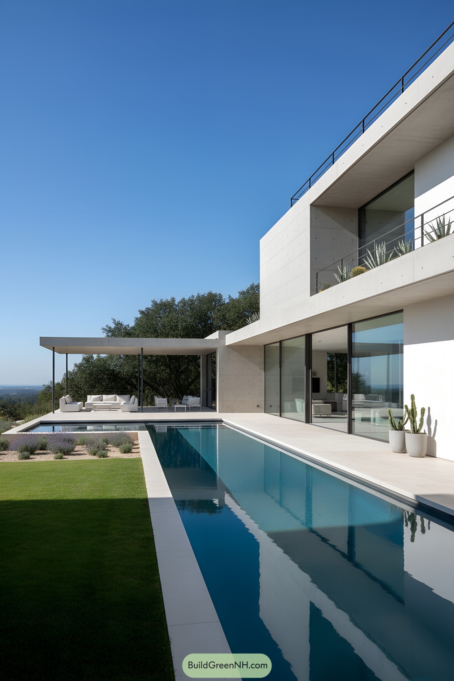 Minimalist concrete villa with lap pool and terrace