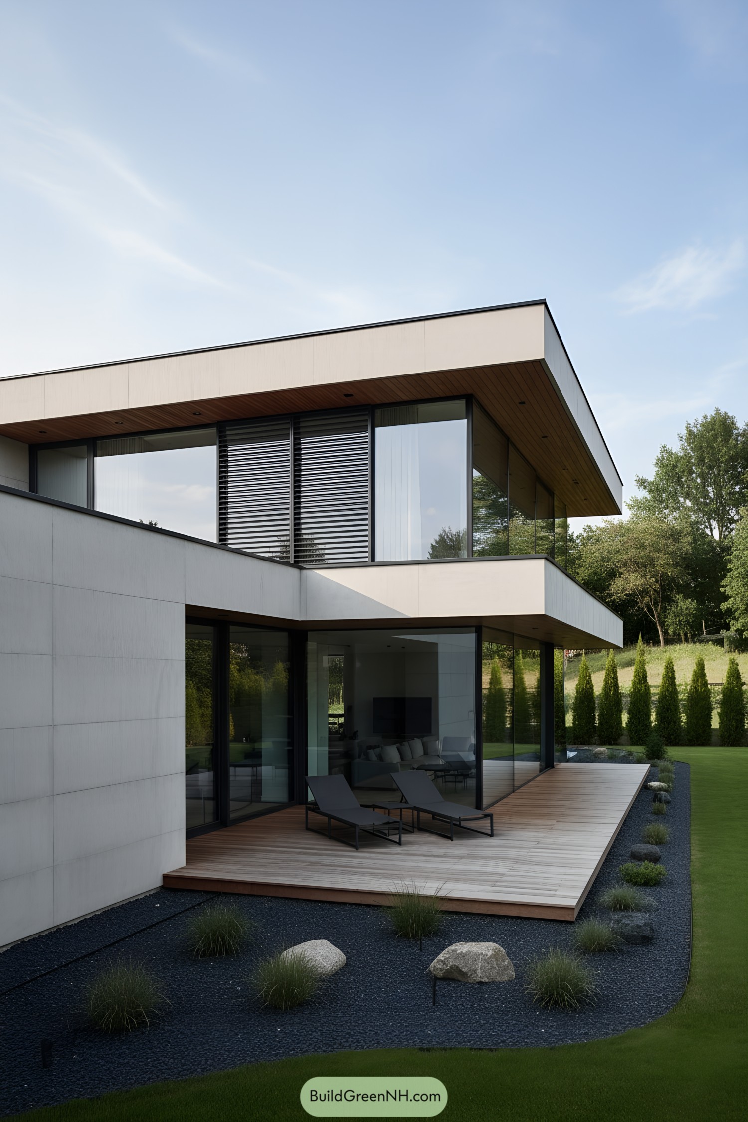 Two-level concrete-and-glass home with wraparound deck