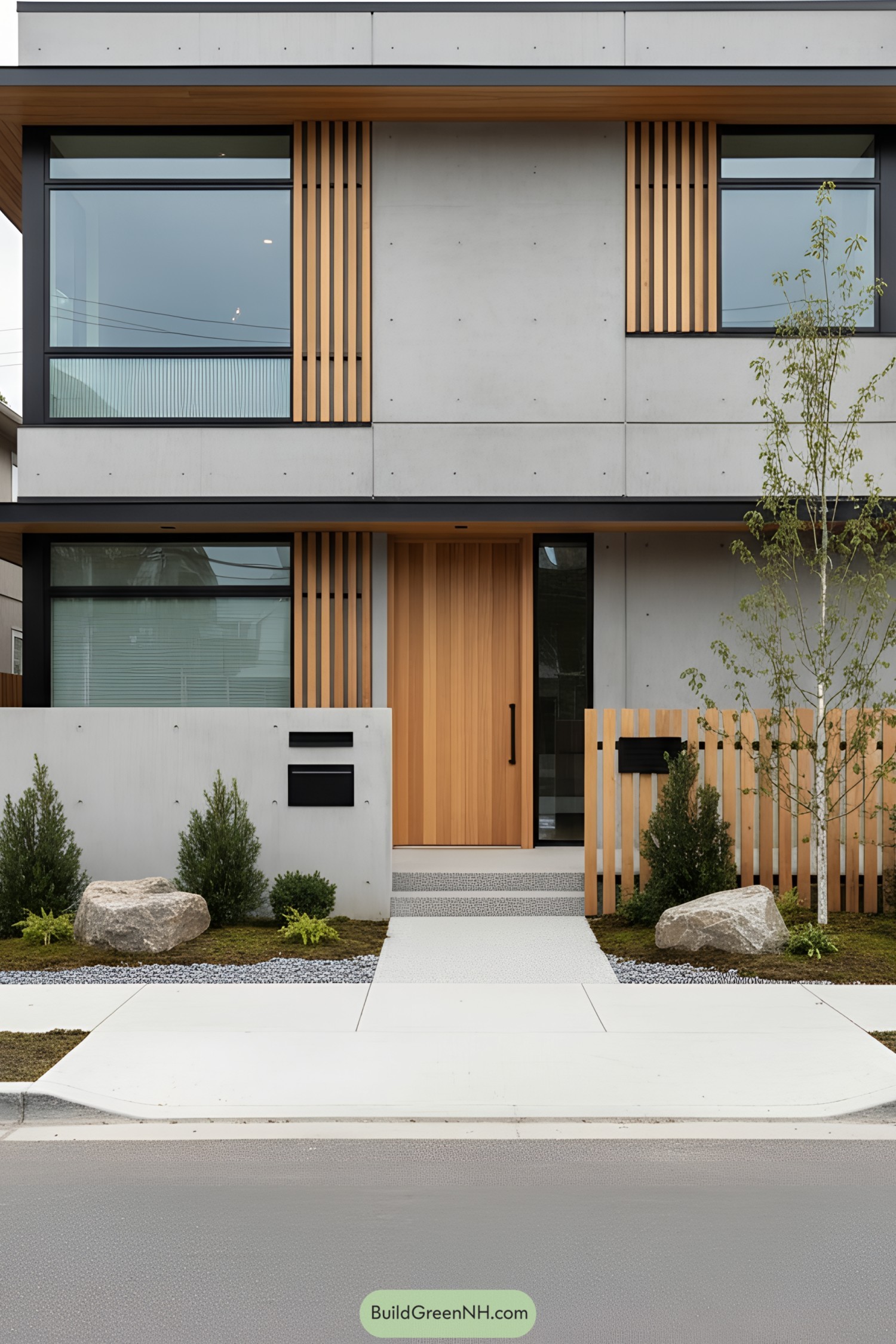 Minimalist concrete house with cedar accents